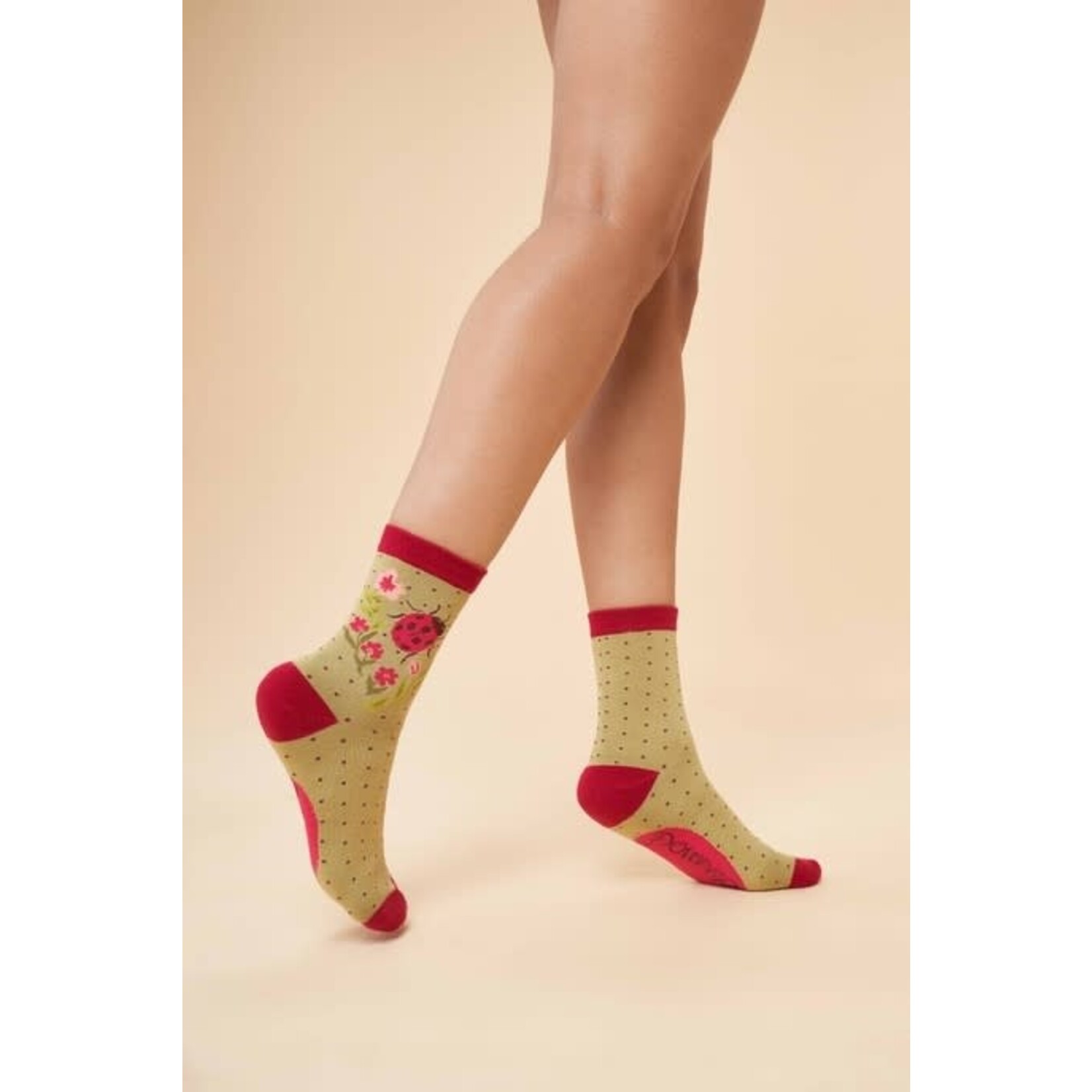 Powder Ladybird Ankle Socks in Sage