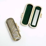 Cathayana Peacock Pattern Brocade Lipstick Case / Holder with Mirror in Gray & Gold