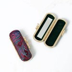 Cathayana Peacock Pattern Brocade Lipstick Case / Holder with Mirror in Purple & Blue
