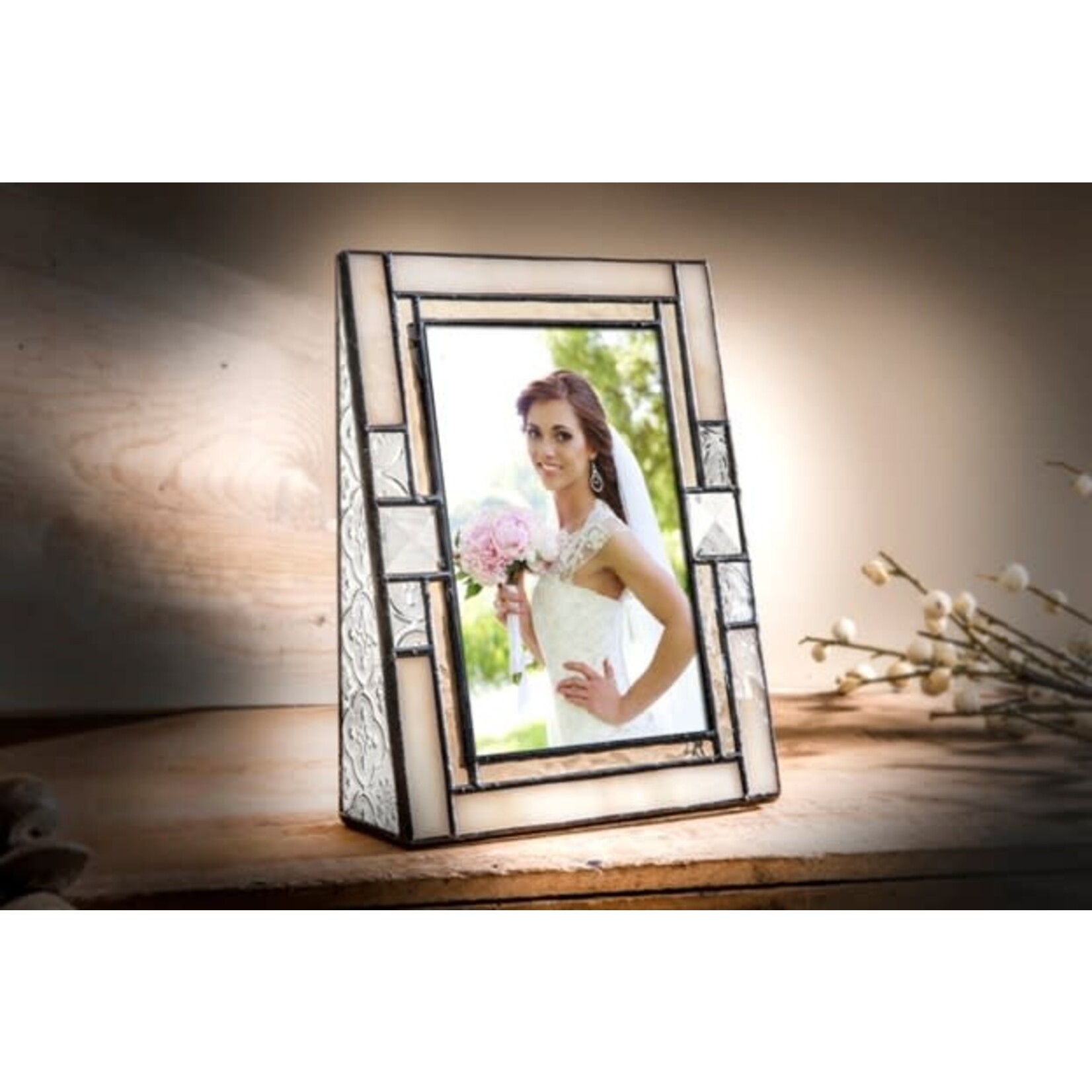 J Devlin Glass Ivory Opalescent Picture Frame 5x7 Vertical