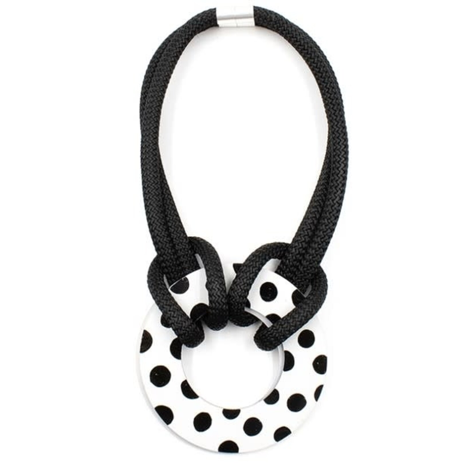 NIKAIA Necklace w/ Reversible Resin Circles on Thick Cotton Cord in Polka Dot