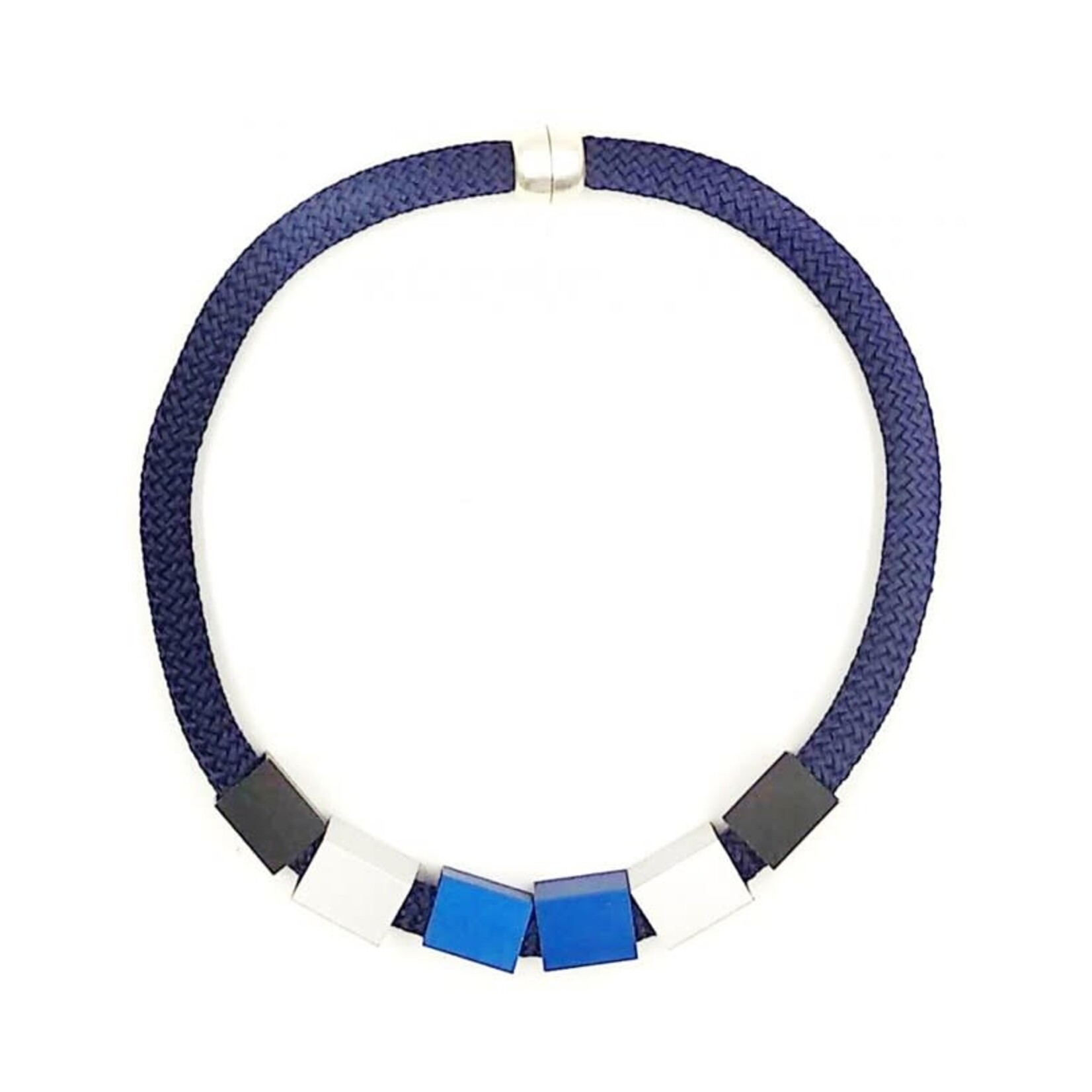 NIKAIA Thick Cord Necklace w/ Aluminum Cubes Silver & Blue