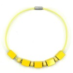 NIKAIA Necklace w/ Aluminum Parts & Glass Pearls in a Mesh Tube Yellow