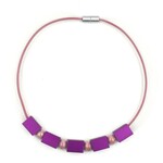 NIKAIA Necklace w/ Aluminum Parts & Glass Pearls in a Mesh Tube Purple