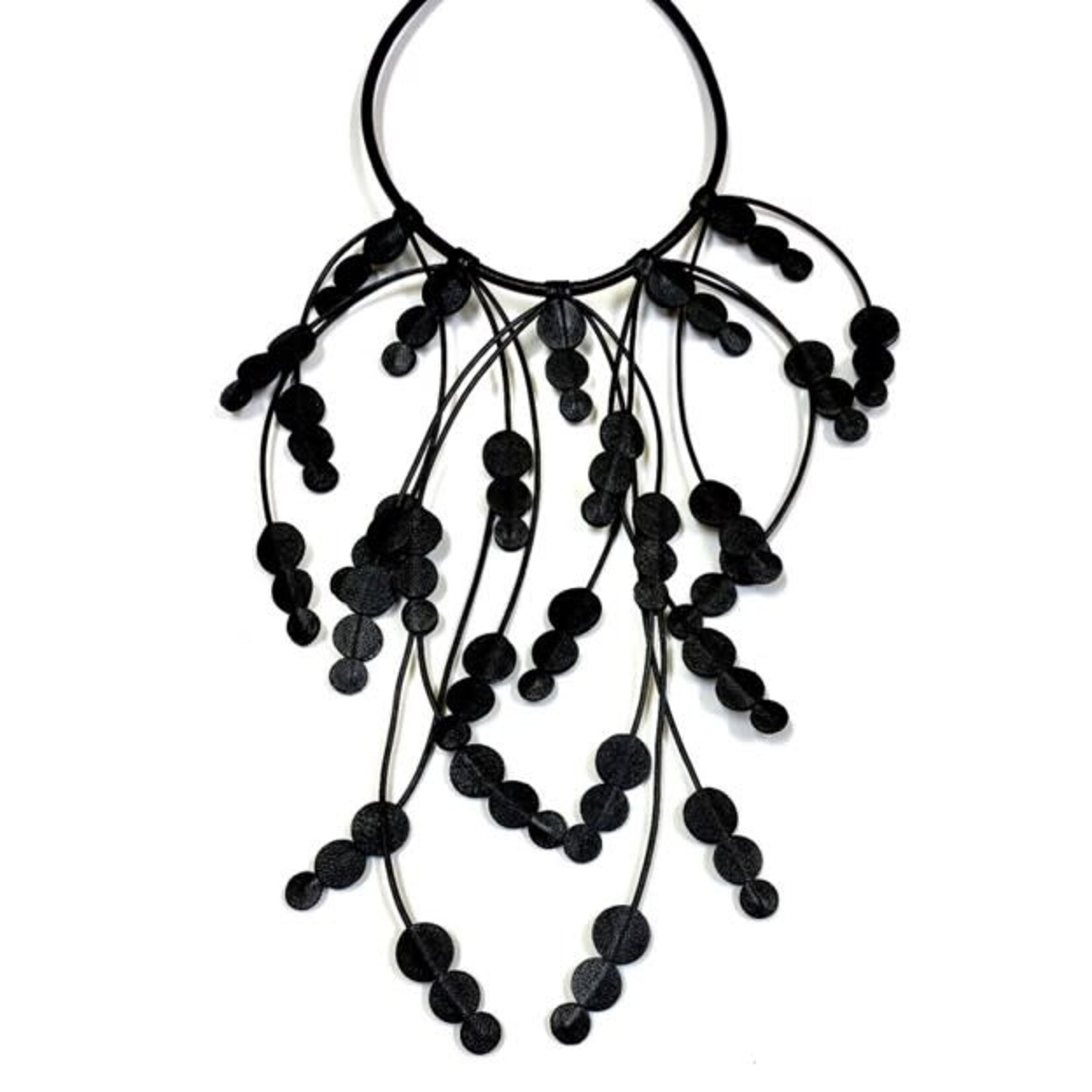 NIKAIA Waterfall of Leather Buds Necklace in Black