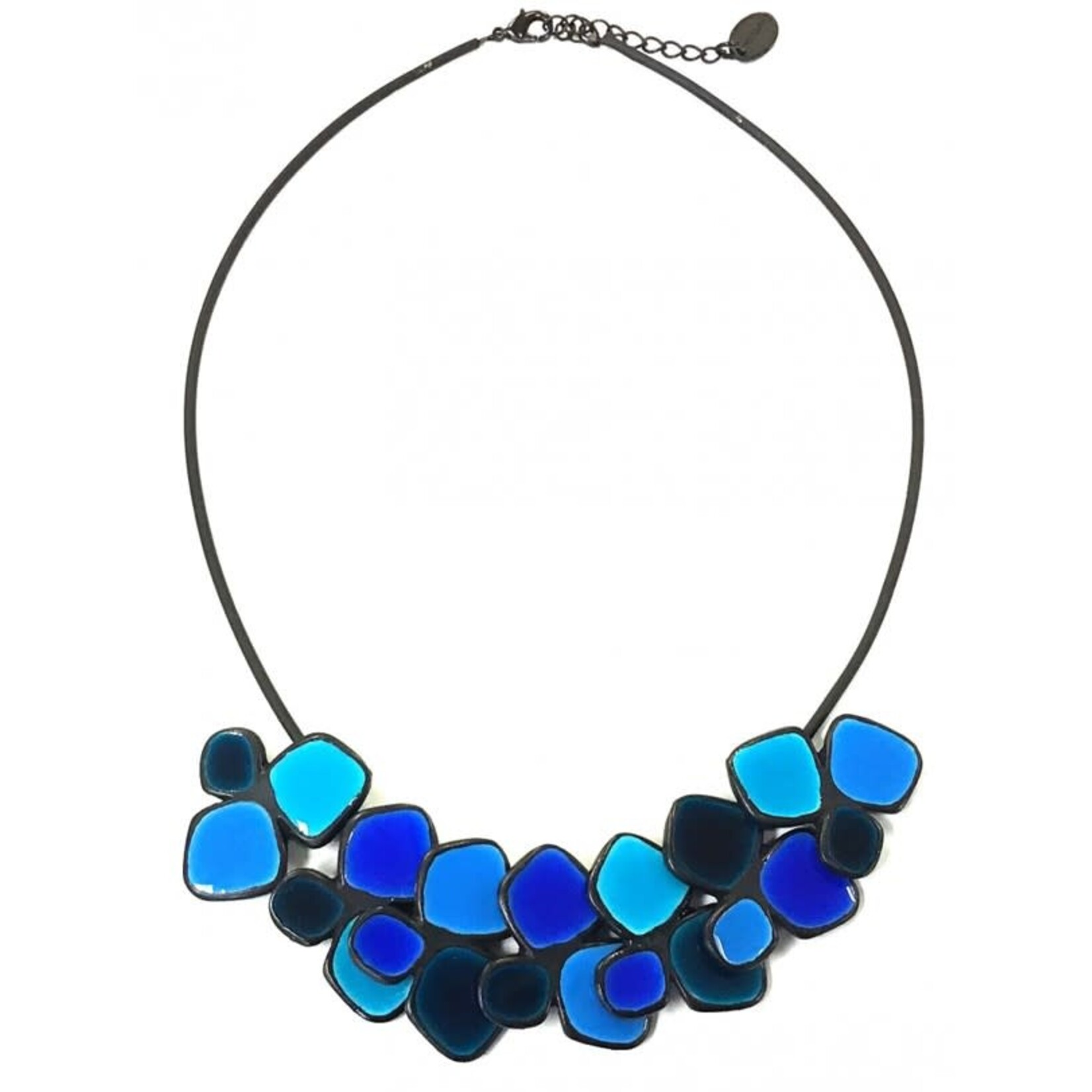 NIKAIA Lrge Cluster of Overlapping Colored Squares Necklace in Turquoise