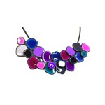NIKAIA Lrge Cluster of Overlapping Colored Squares Necklace in Pnk/Gry/Grn