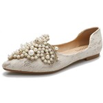 Faux Pearl Decor Lace Flat Shoes In Apricot 7