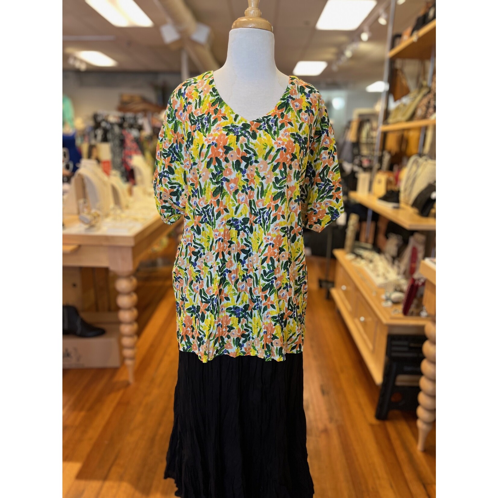 Orange / Green / Yellow Crinkle V-Neck Tee