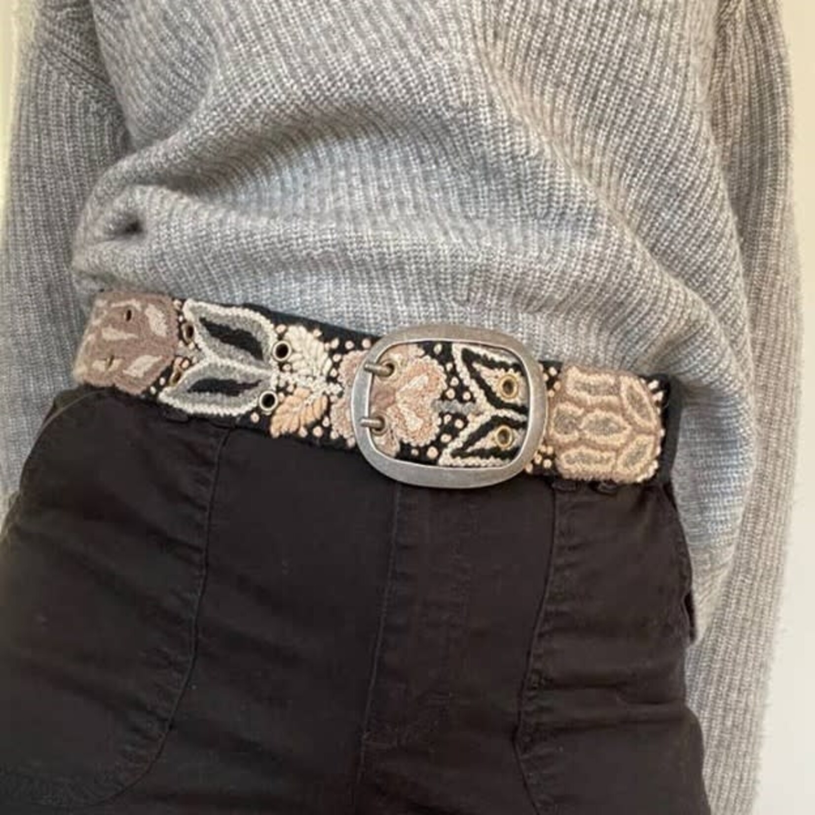 Monochromatic Embroidered Wool Belt