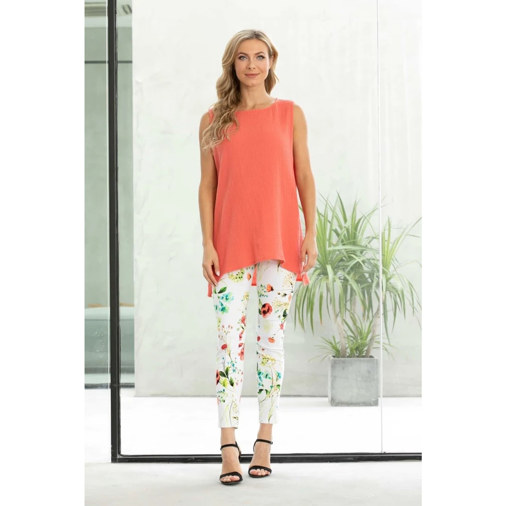 Cotton Gauzy Hi-Lo Tank in Coral