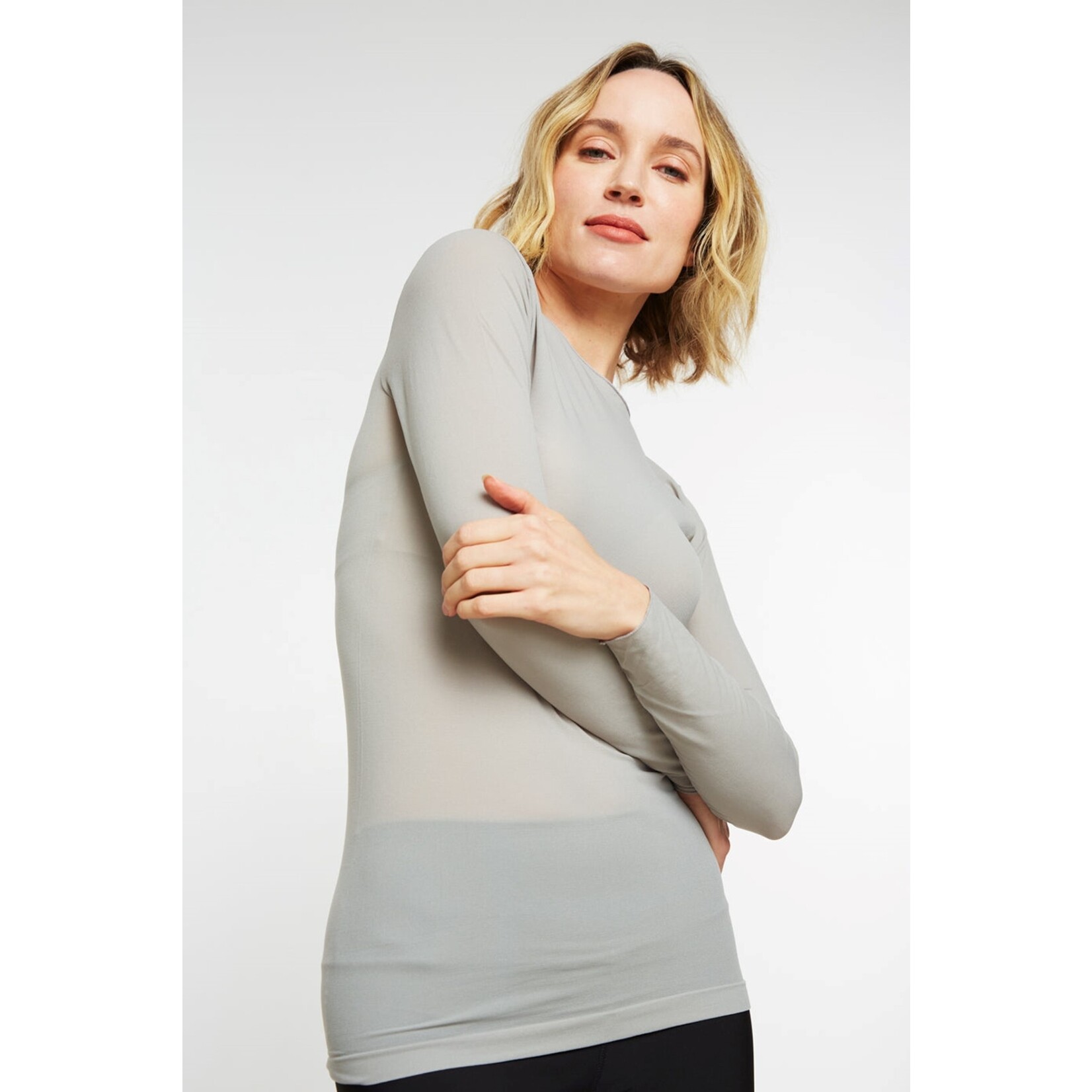 AMB Designs International Solid Raw Edge Second Skin Top  in Neutral Gray