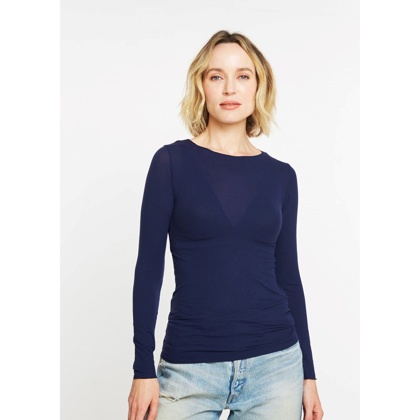 AMB Designs International Solid Raw Edge Second Skin Top  in Navy Blue