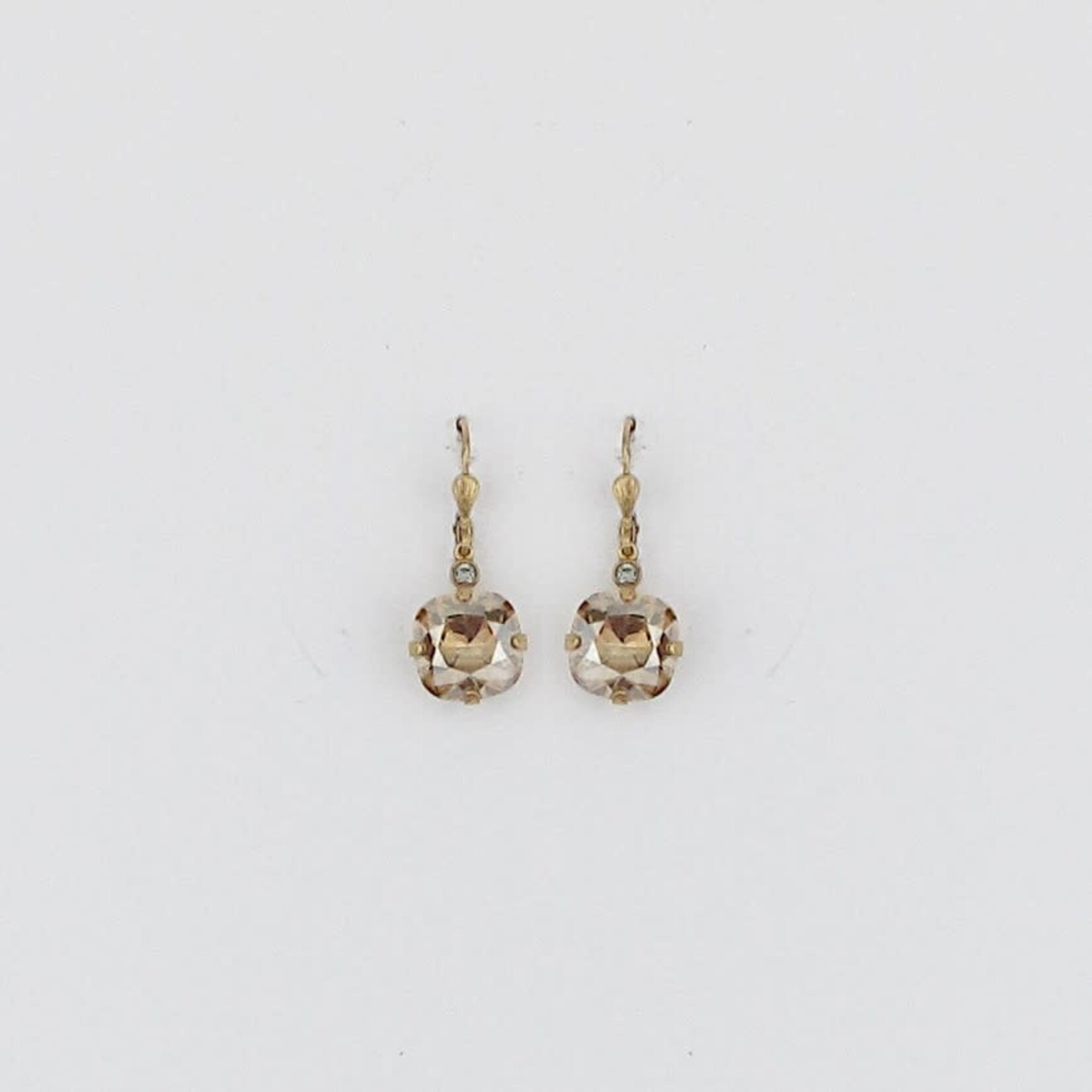 Classic Gold Lever-Back Earrings w/ Square Crystal in Champagne