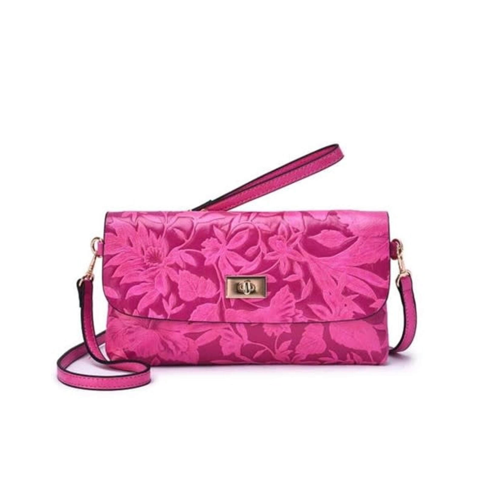 Mellow World Sarita Embossed Floral Crossbody in Fuchsia