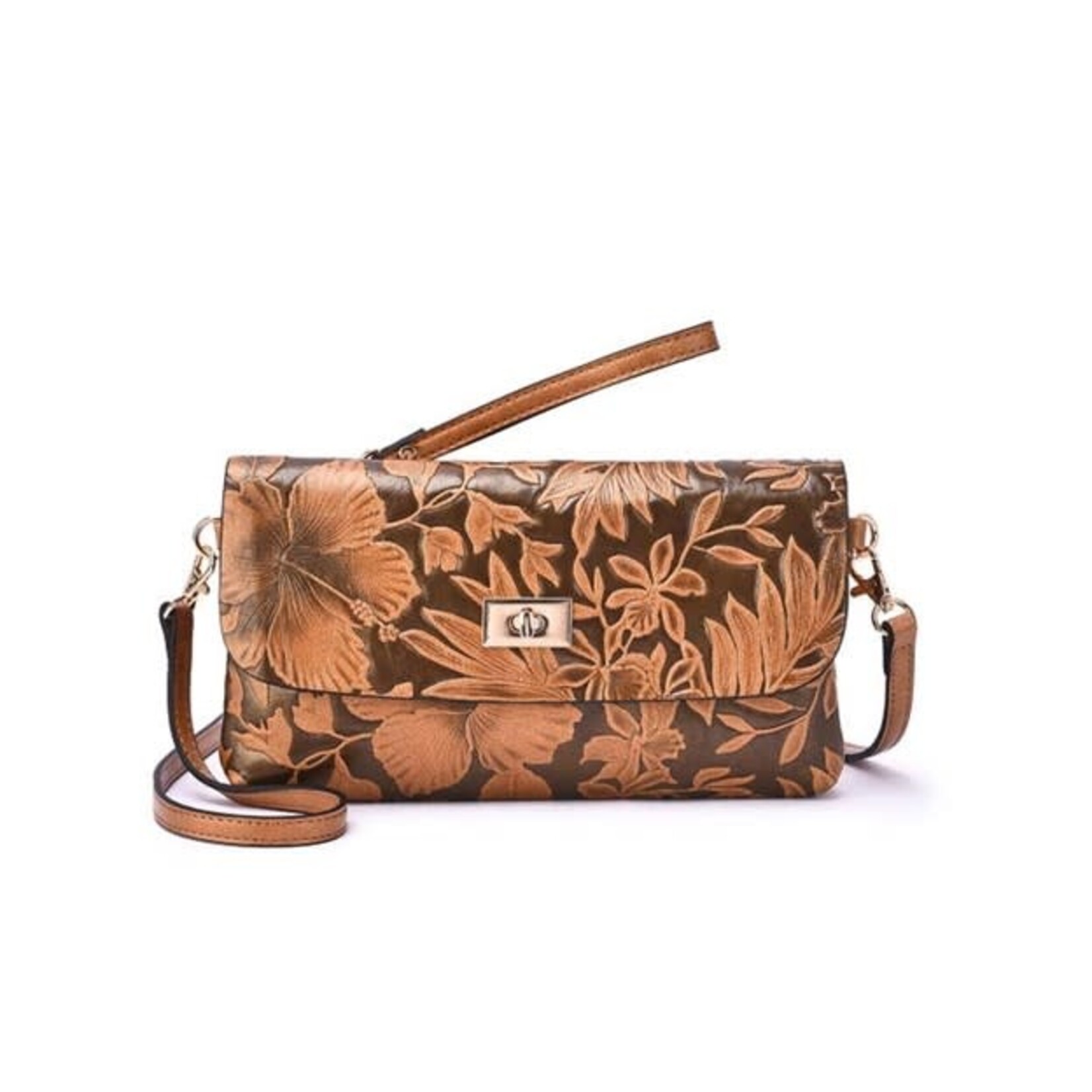 Mellow World Sarita Embossed Floral Crossbody in Cognac