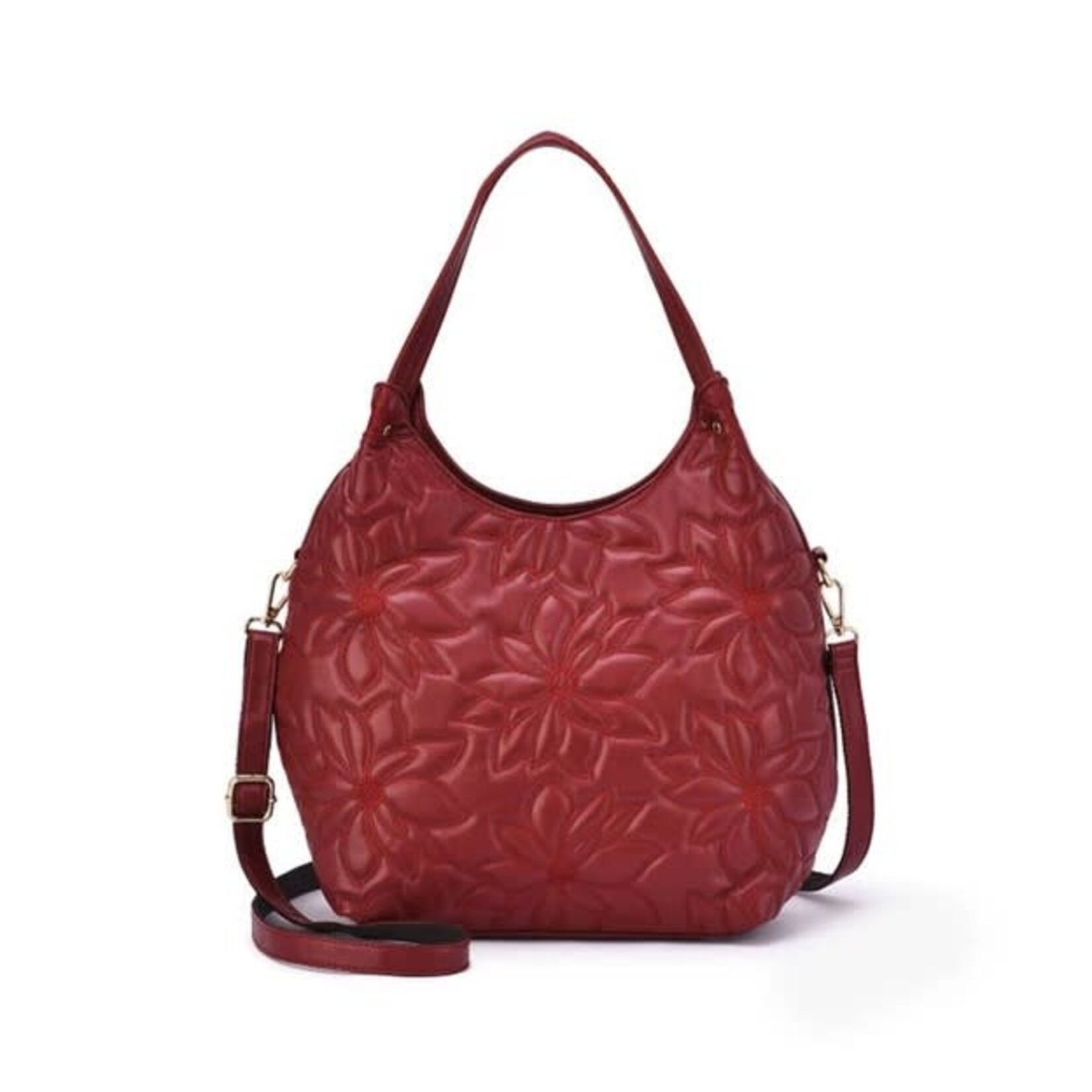 Mellow World Jae Embossed Floral Patterned Hobo in Burgundy