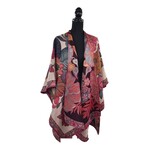 Caitlyn Floral Jacquard Kimono Wrap in Red/Black