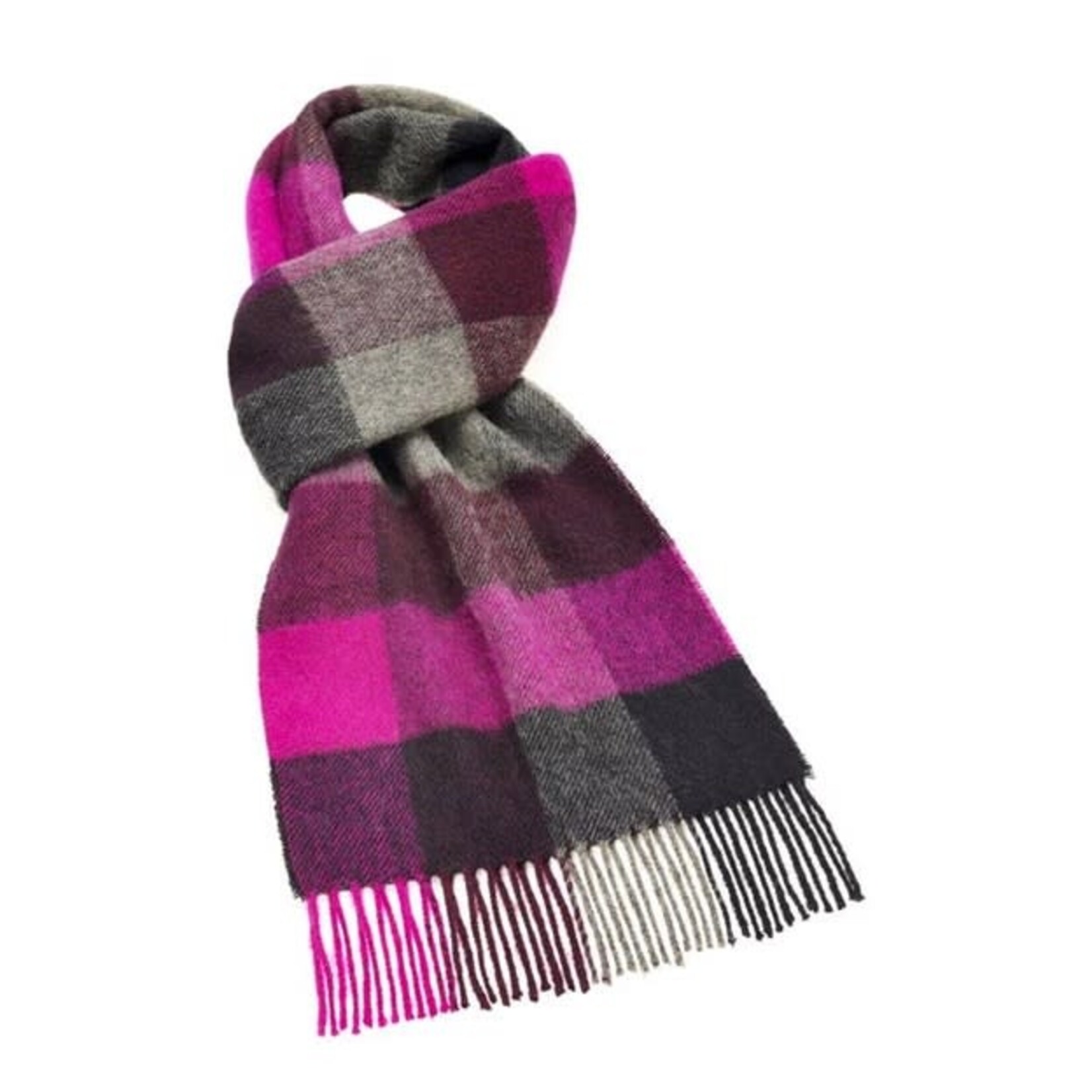 Bronte Moon Bamburgh Fuchsia Pink Check Scarf, Merino Lambswool