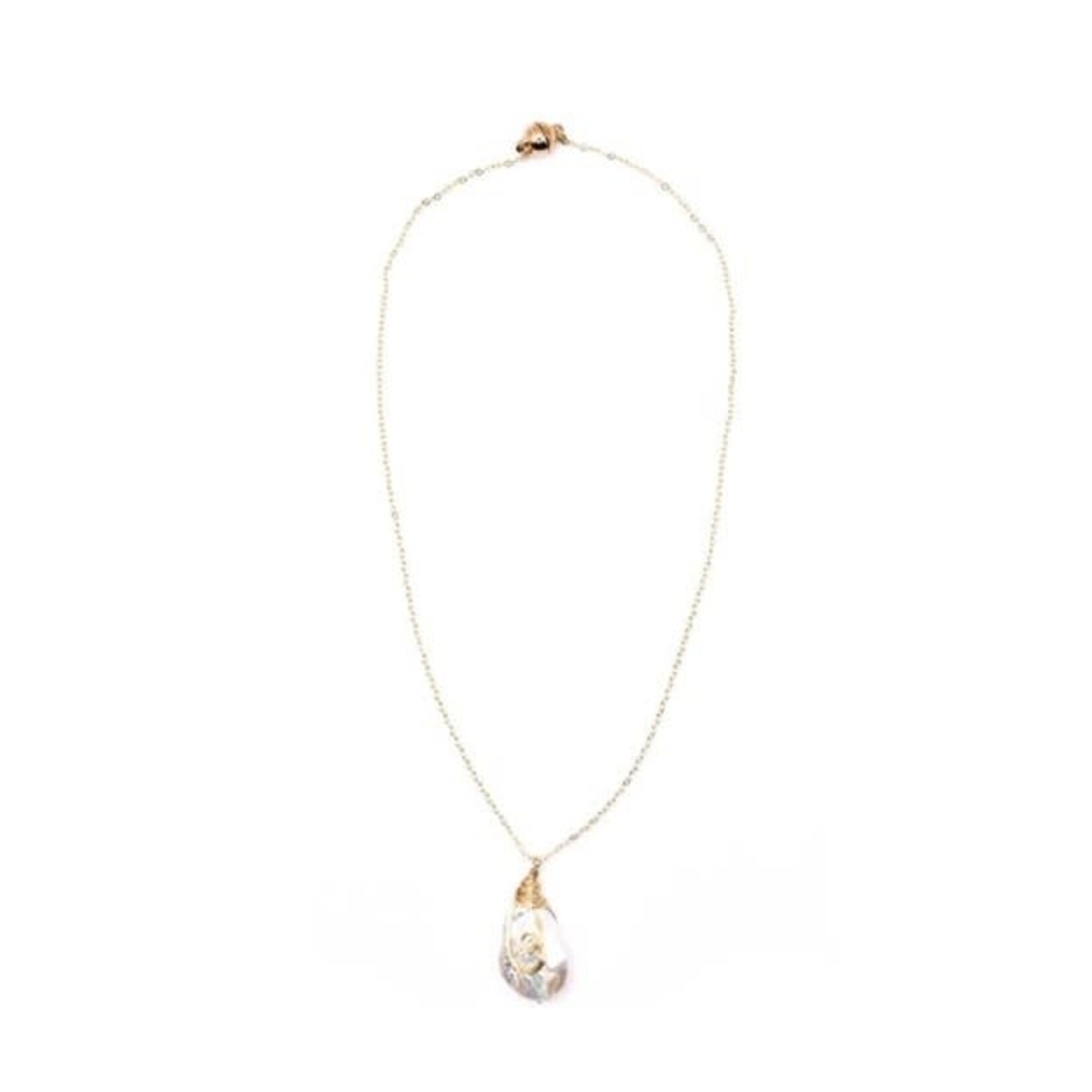 Sea Lily Gold Wrapped Coin Pearl Necklace on Gold Chain