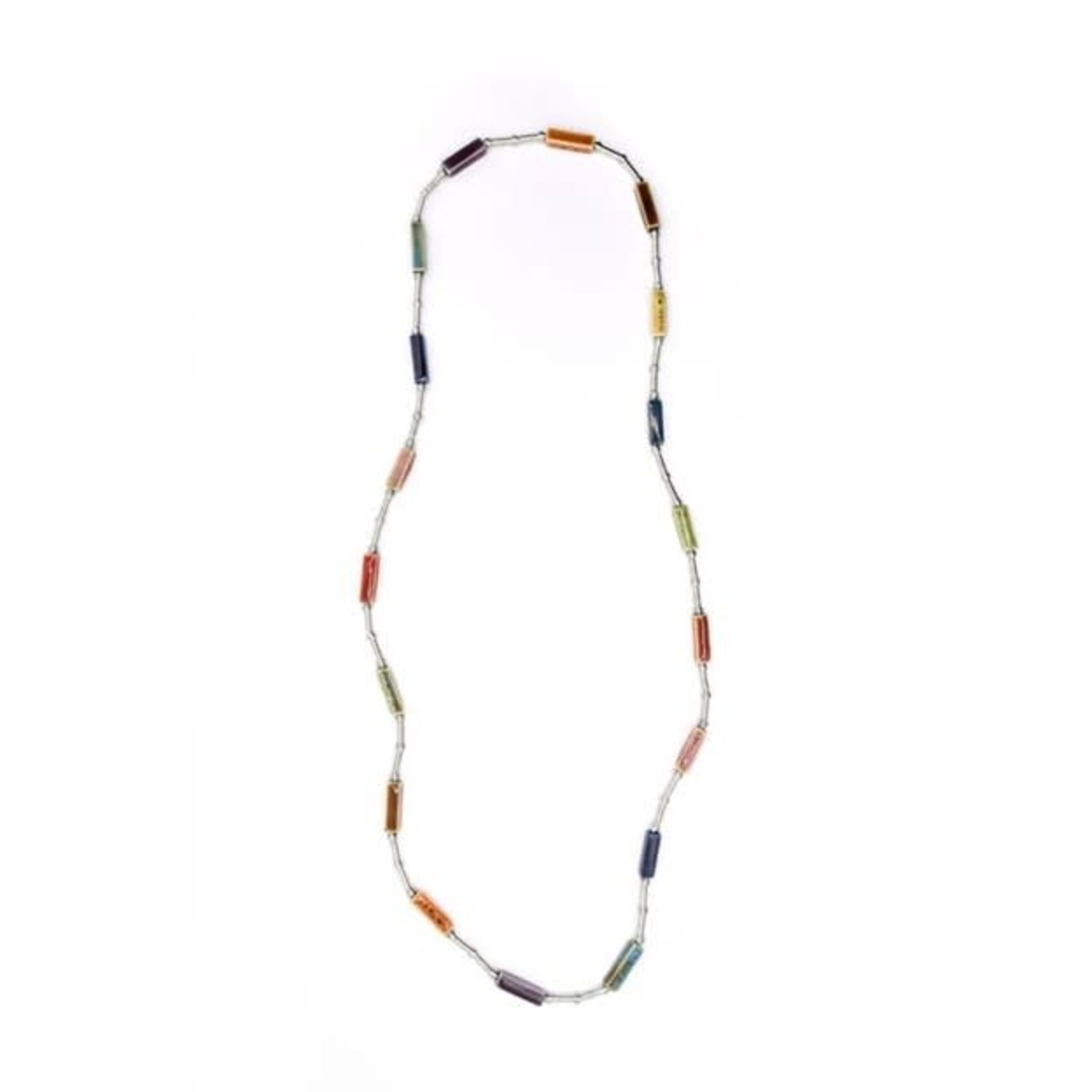 Sea Lily Long Silver Necklace w/ Multi-colored Beads
