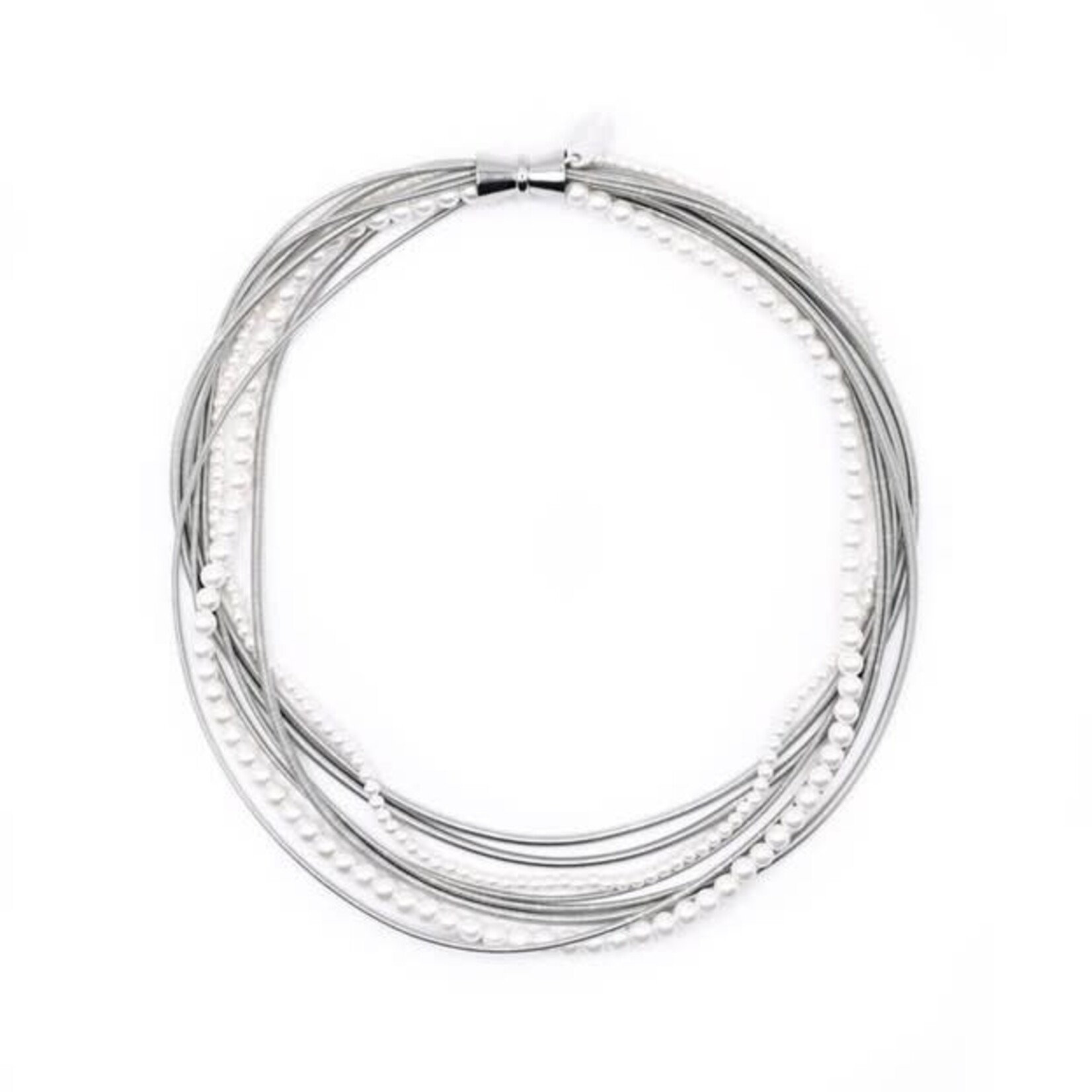 Sea Lily Multi Strand Wire Necklace w/ 2 Pearl Strands