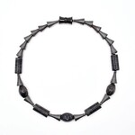 Sea Lily Contemporary Black Stone w/ Silver Cone Necklace