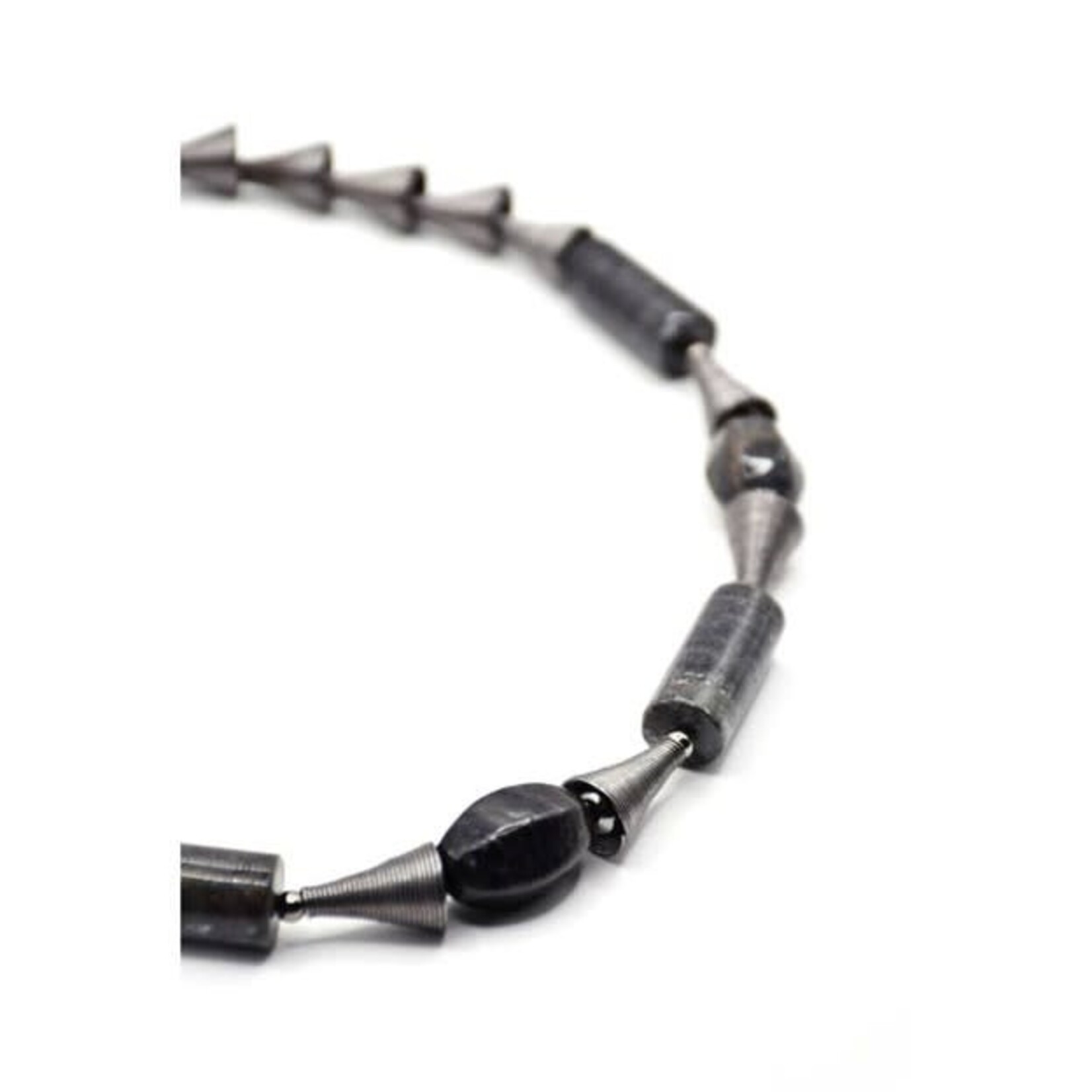Sea Lily Contemporary Black Stone w/ Silver Cone Necklace