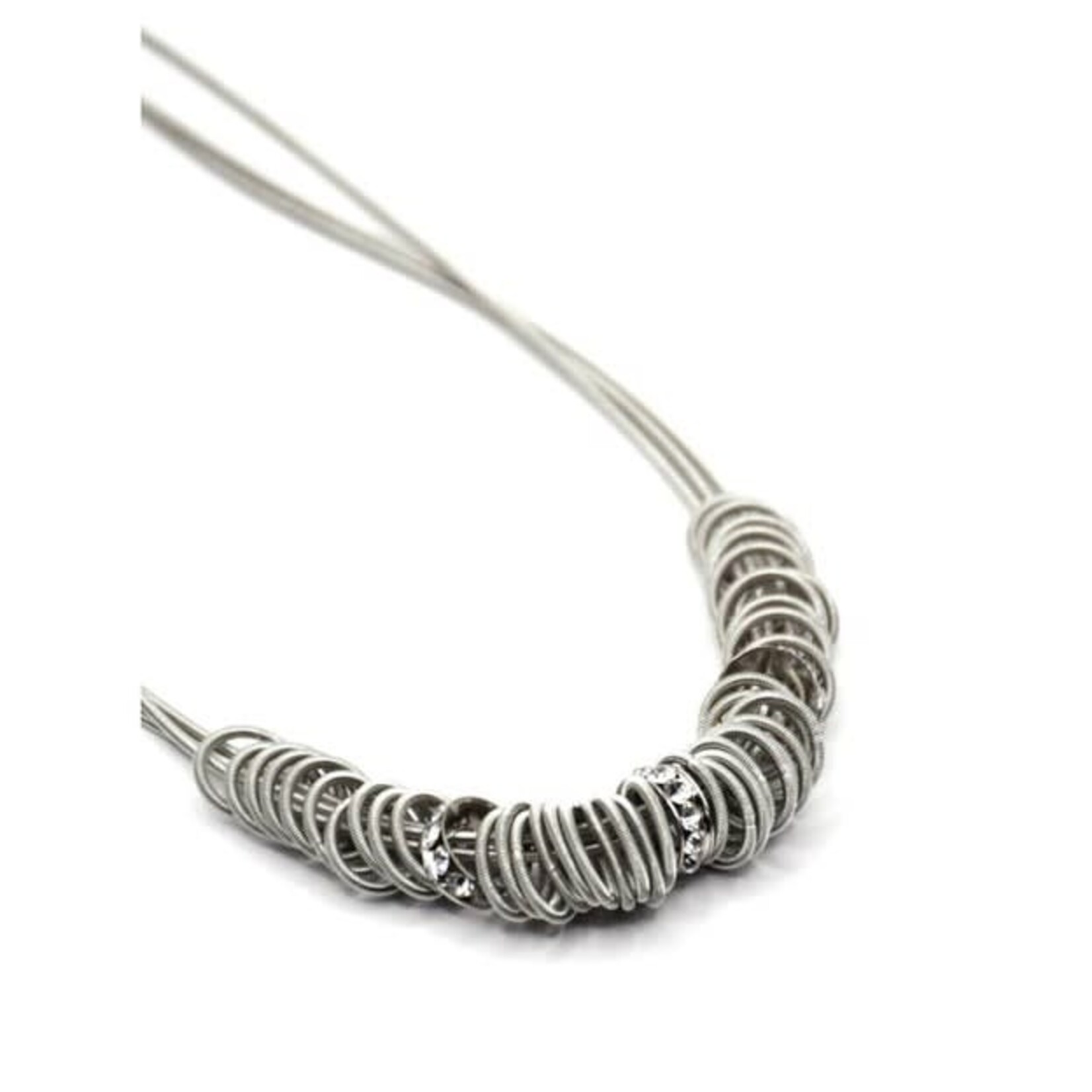 Sea Lily Silver Wire Necklace w/ Silver Rings and Crystals