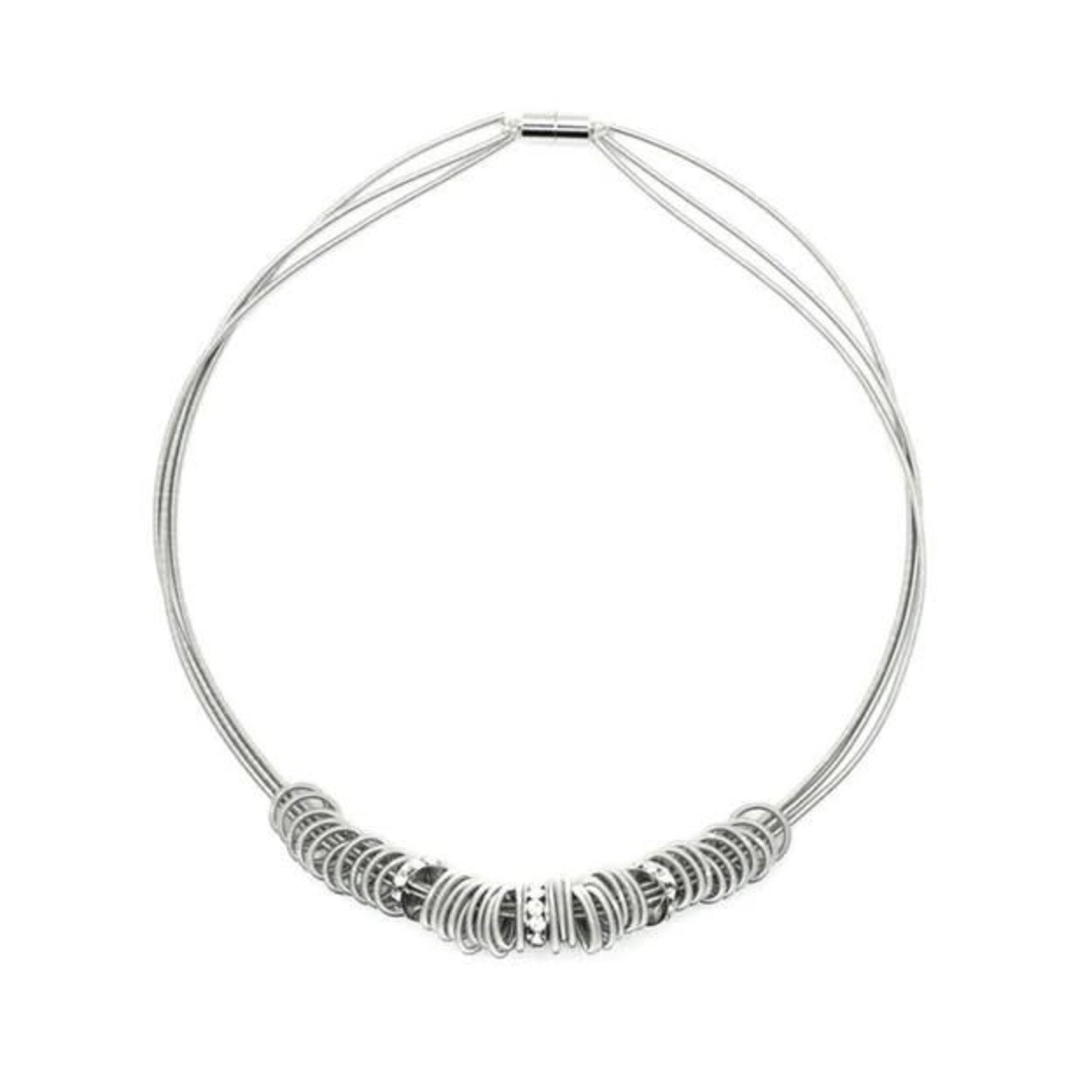 Sea Lily Silver Wire Necklace w/ Silver Rings and Crystals
