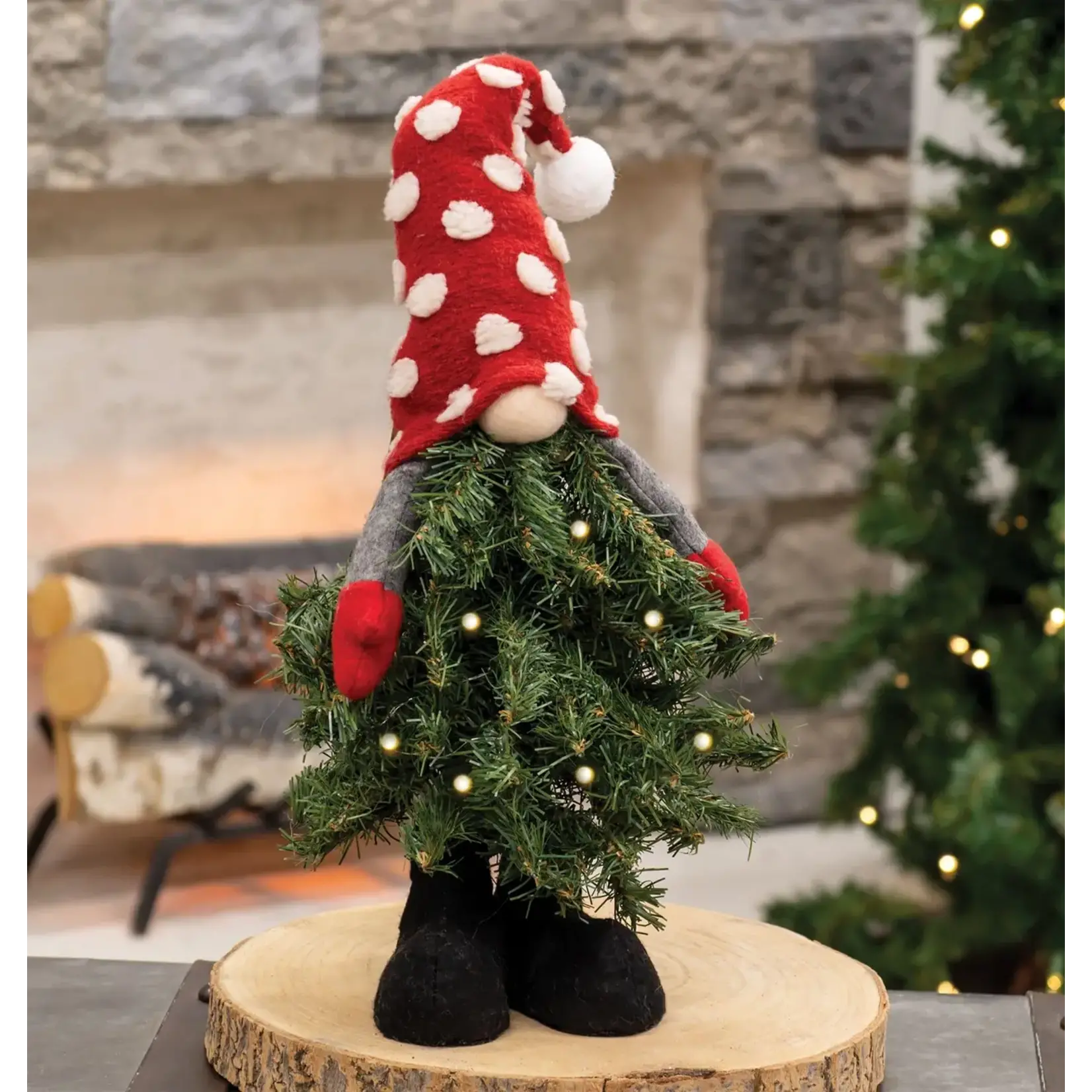 Standing Polka Dot Tree Gnome with Led Lights 20 in.
