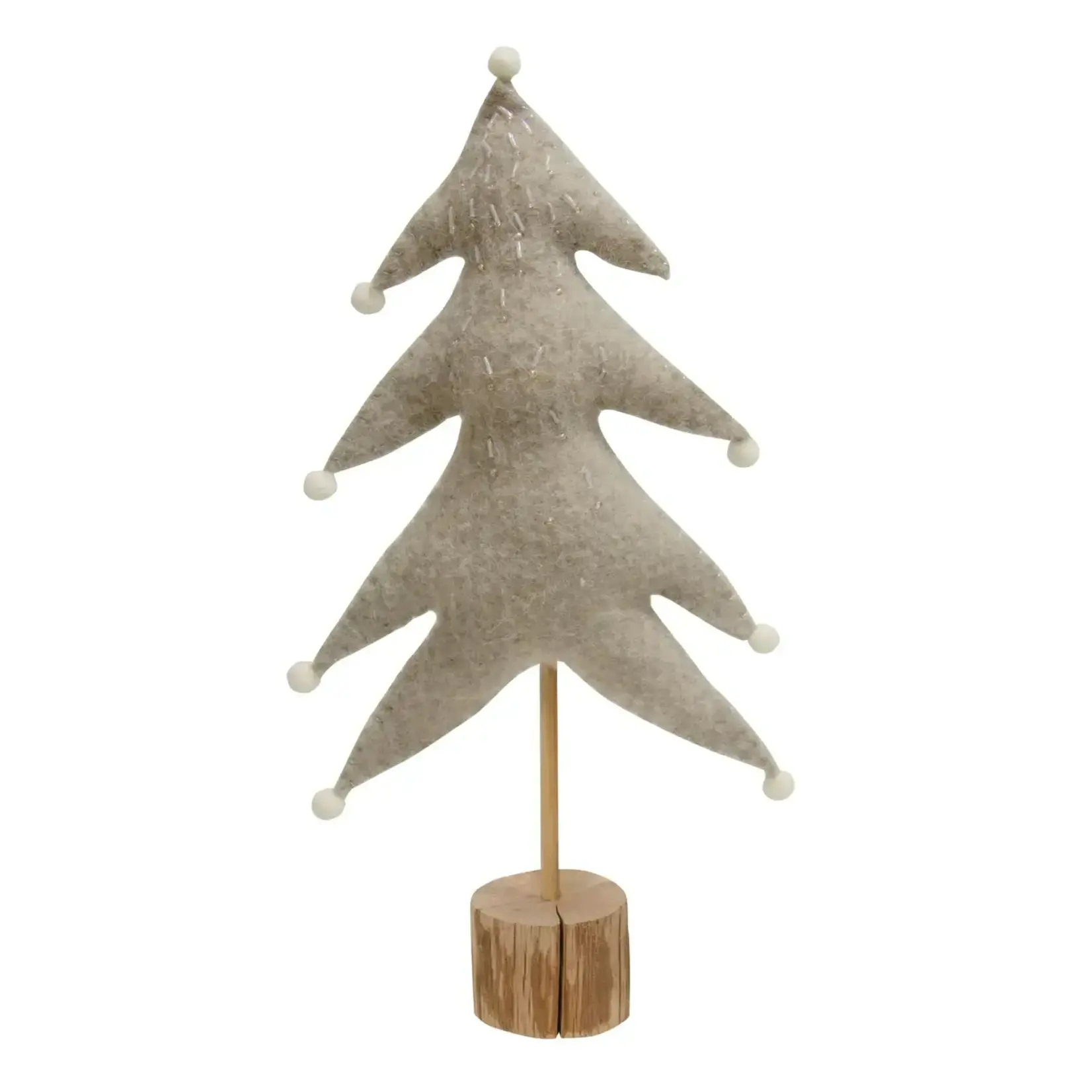Taupe Christmas Tree w/White Ornaments 15.3 in.