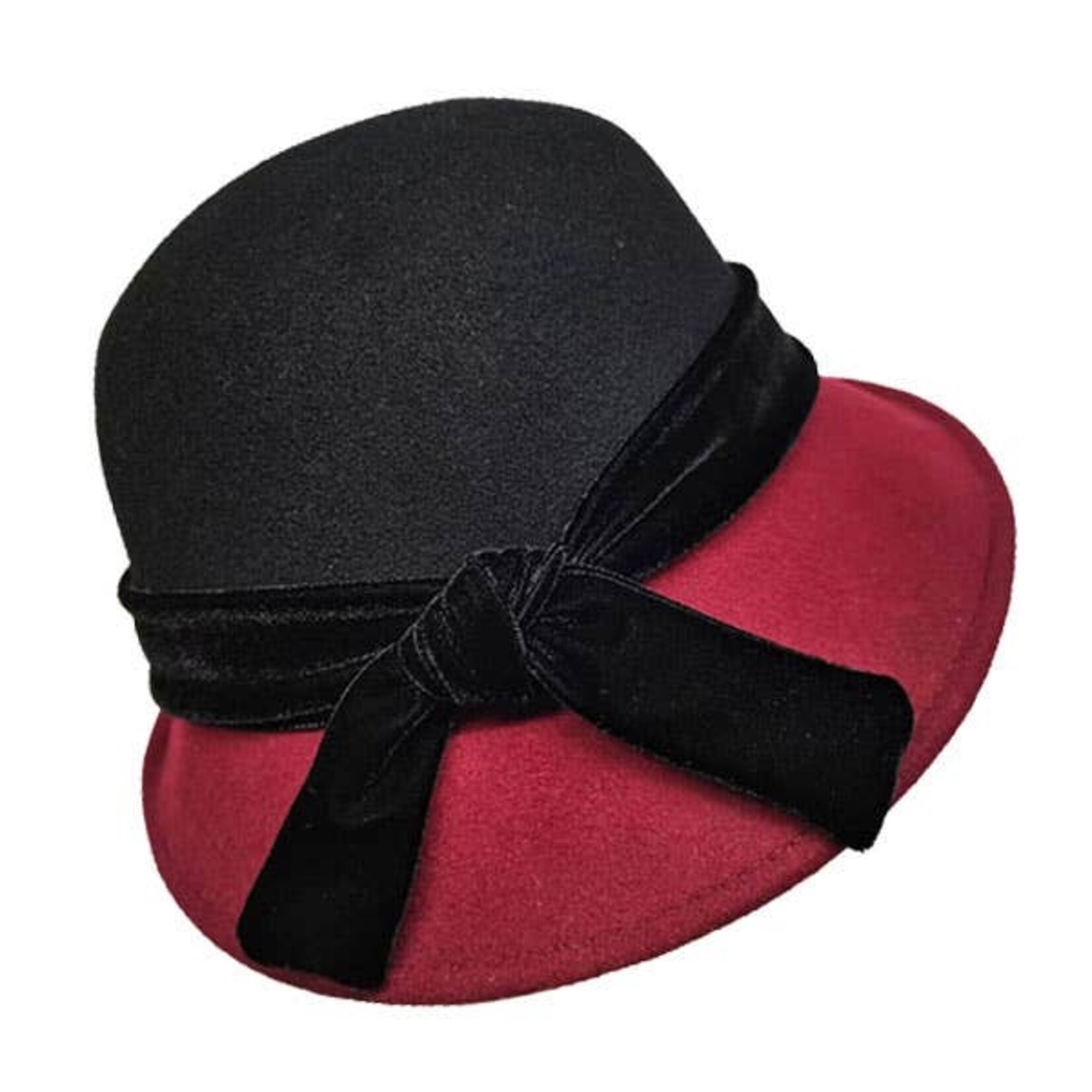 Zamir Two-Tone Asymmetrical Cloche Hat Black/Wine