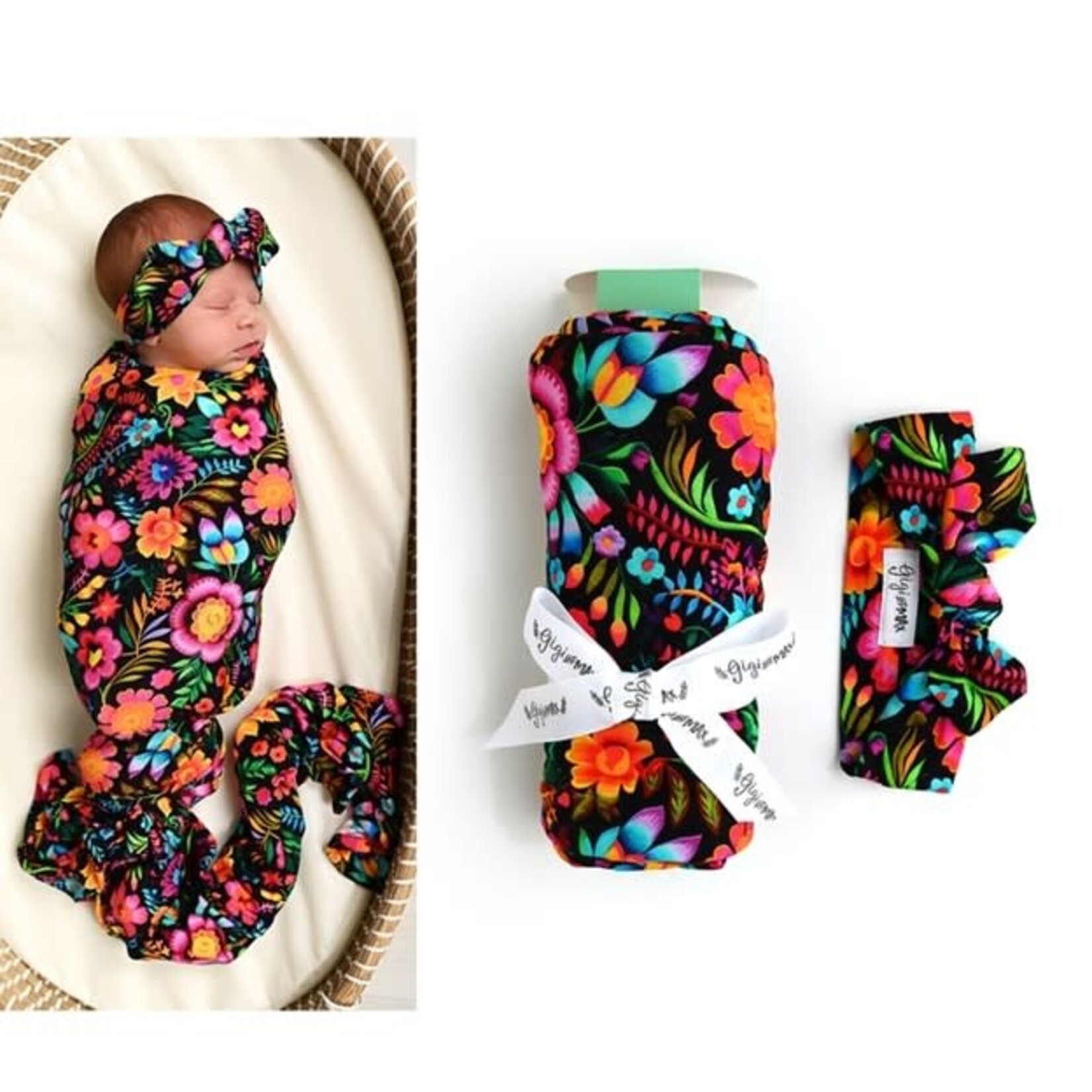 Gigi and Max Bamboo Swaddle Blanket and Headband-Catalina