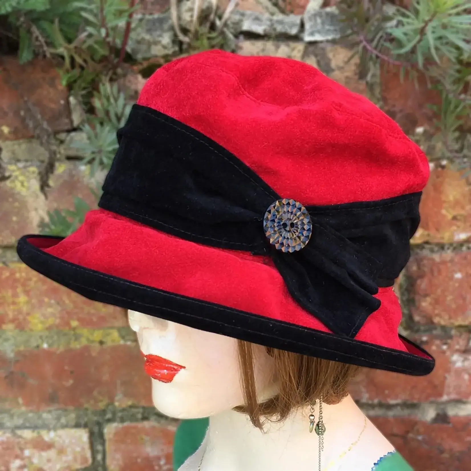 Peak & Brim Hats Kitty Red Small Brimmed Ladies Cloche Style Hat