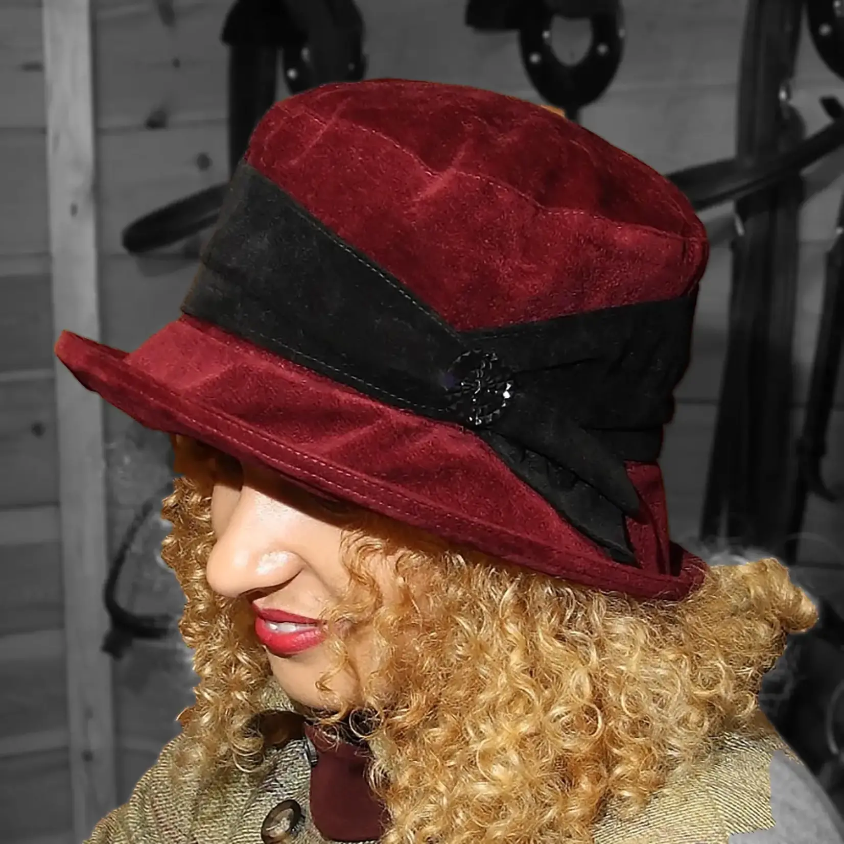 Peak & Brim Hats Kitty Burgundy Small Brimmed Ladies Cloche Style Hat