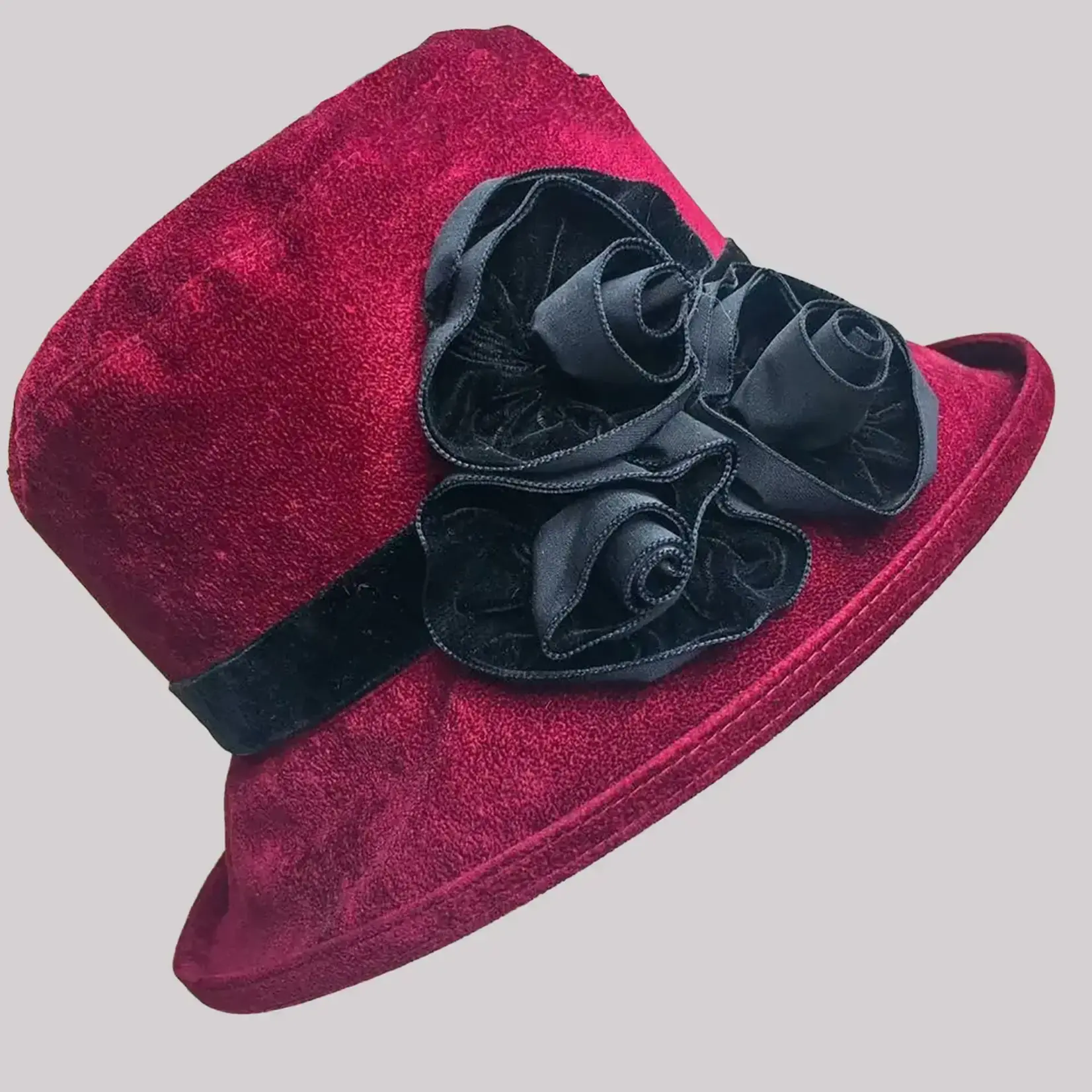 Peak & Brim Hats Verity Claret Red/Black Cloche Style 1920s Hat