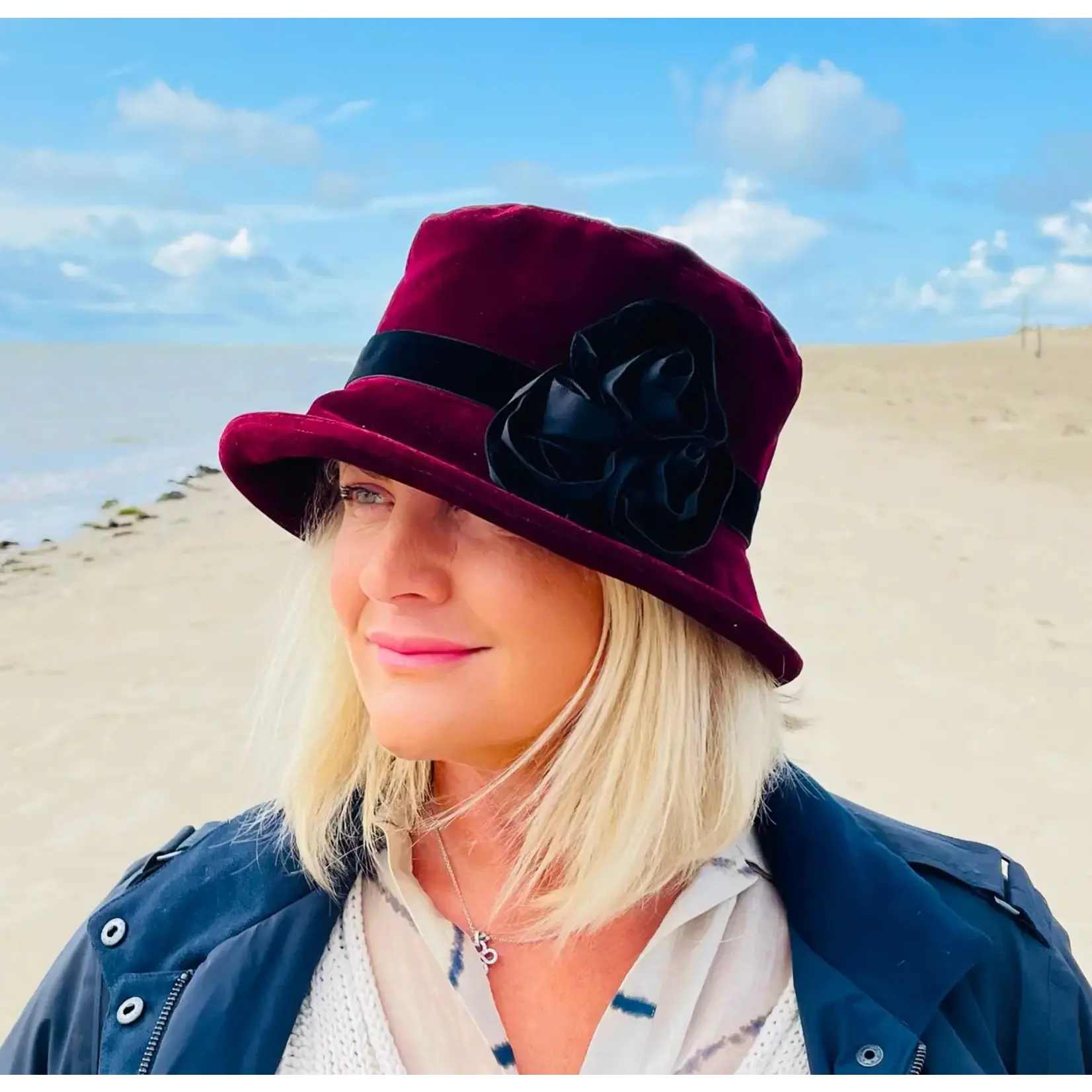Peak & Brim Hats Verity Claret Red/Black Cloche Style 1920s Hat