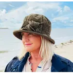 Peak & Brim Hats Anna Olive Knotted Bow Trim Hat in Showerproof Suedette