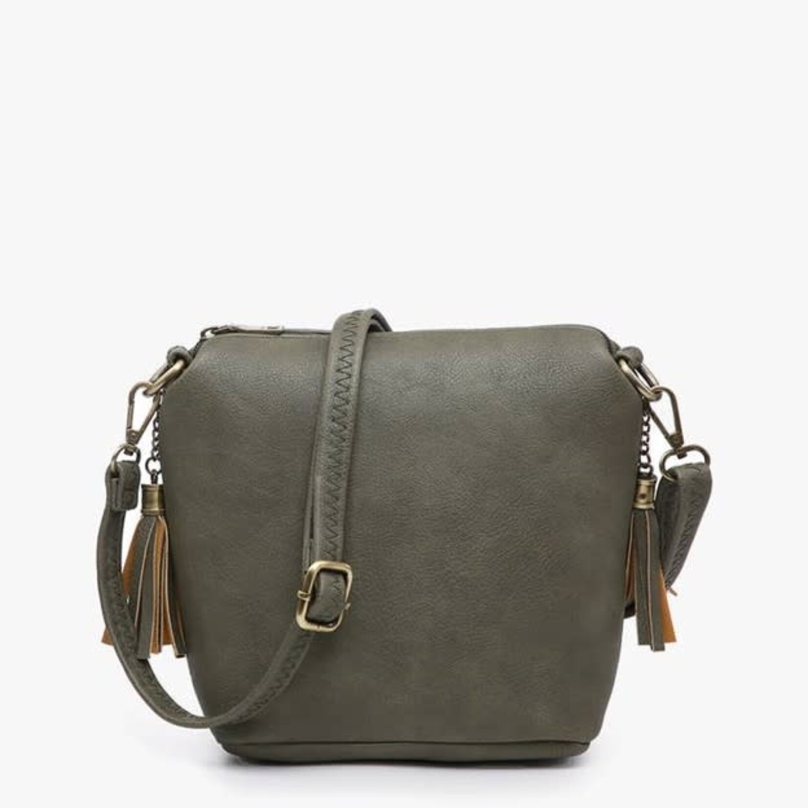Jen & Co Dylan Crossbody with 2 Side Tassel Zipper- Olive