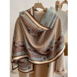 Winding River Equestrian Blue/Beige Stirrup Reversible Wrap– Artisan Shawl