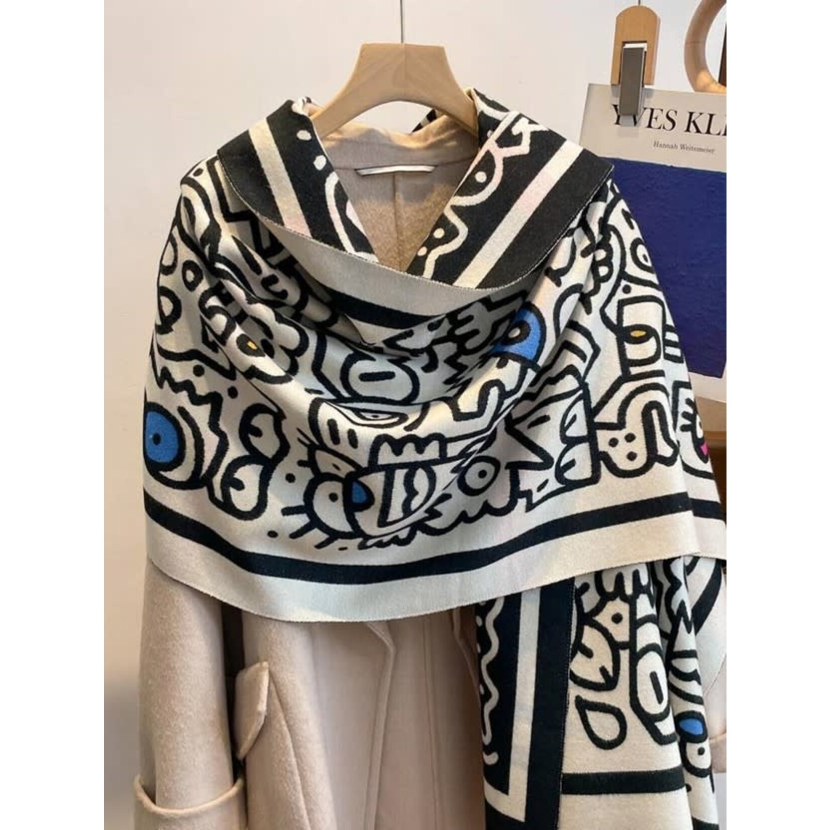 Winding River Shawl White / Black Graffiti Reversible Wrap – Artisan Shawl