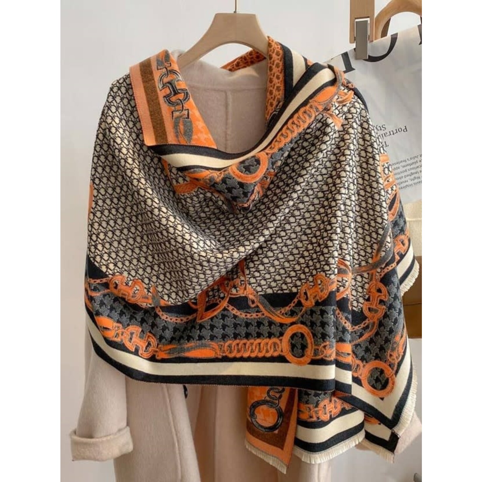 Winding River Equestrian Orange / Black Stirrup Reversible Wrap – Shawl