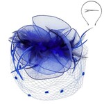 Kentucky Derby Flower Feathers Veiled Fascinator - Royal Blue