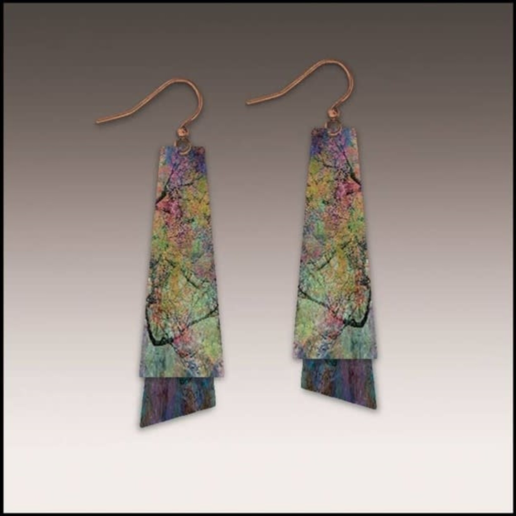 Illustrated Light Pink Night Branches Flutter Multilayer Earrings