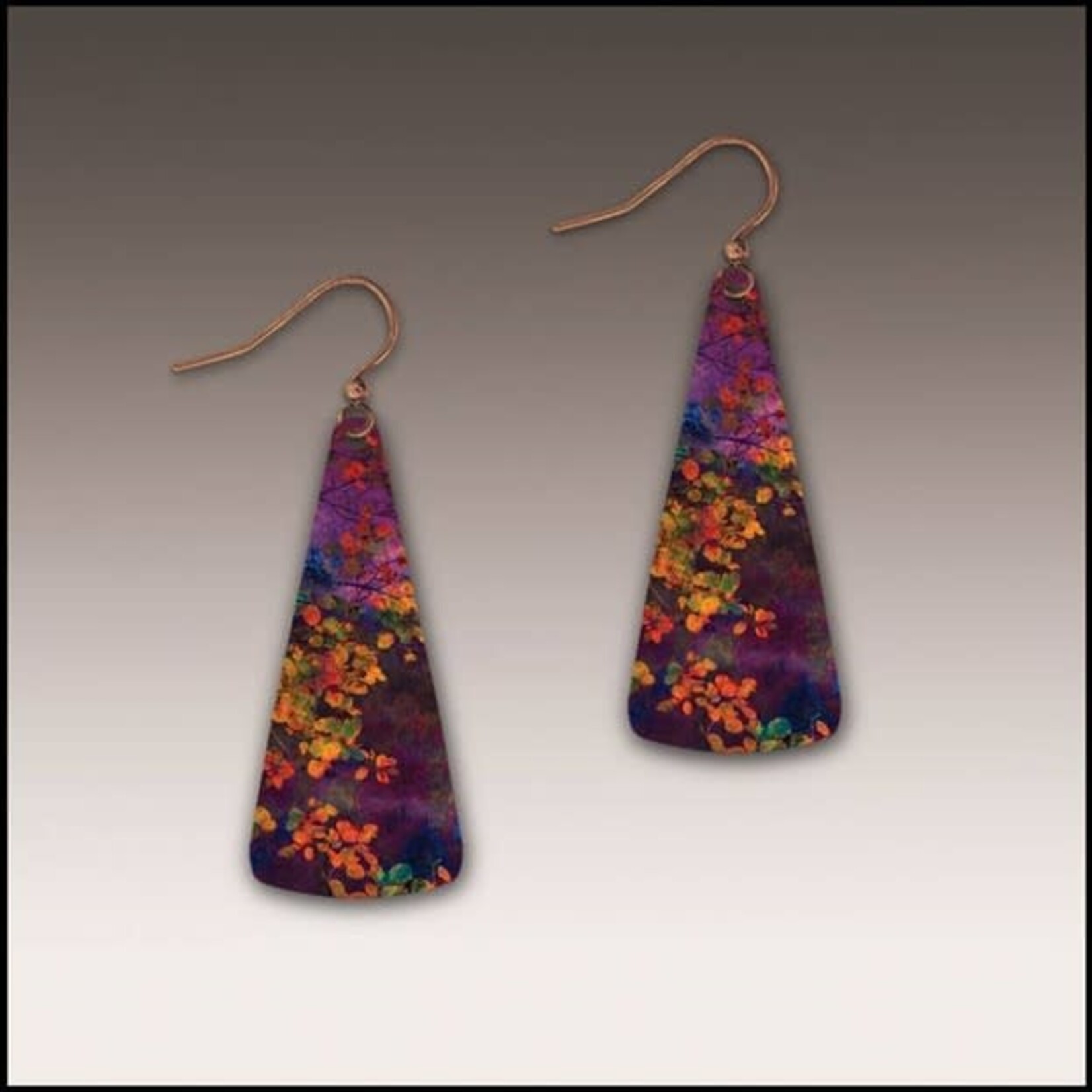 Illustrated Light Purple Foliage Nature Triangle Drop Handmade Earrings