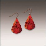 Illustrated Light Red Foliage Fine Art Short Drop Handmade Earrings