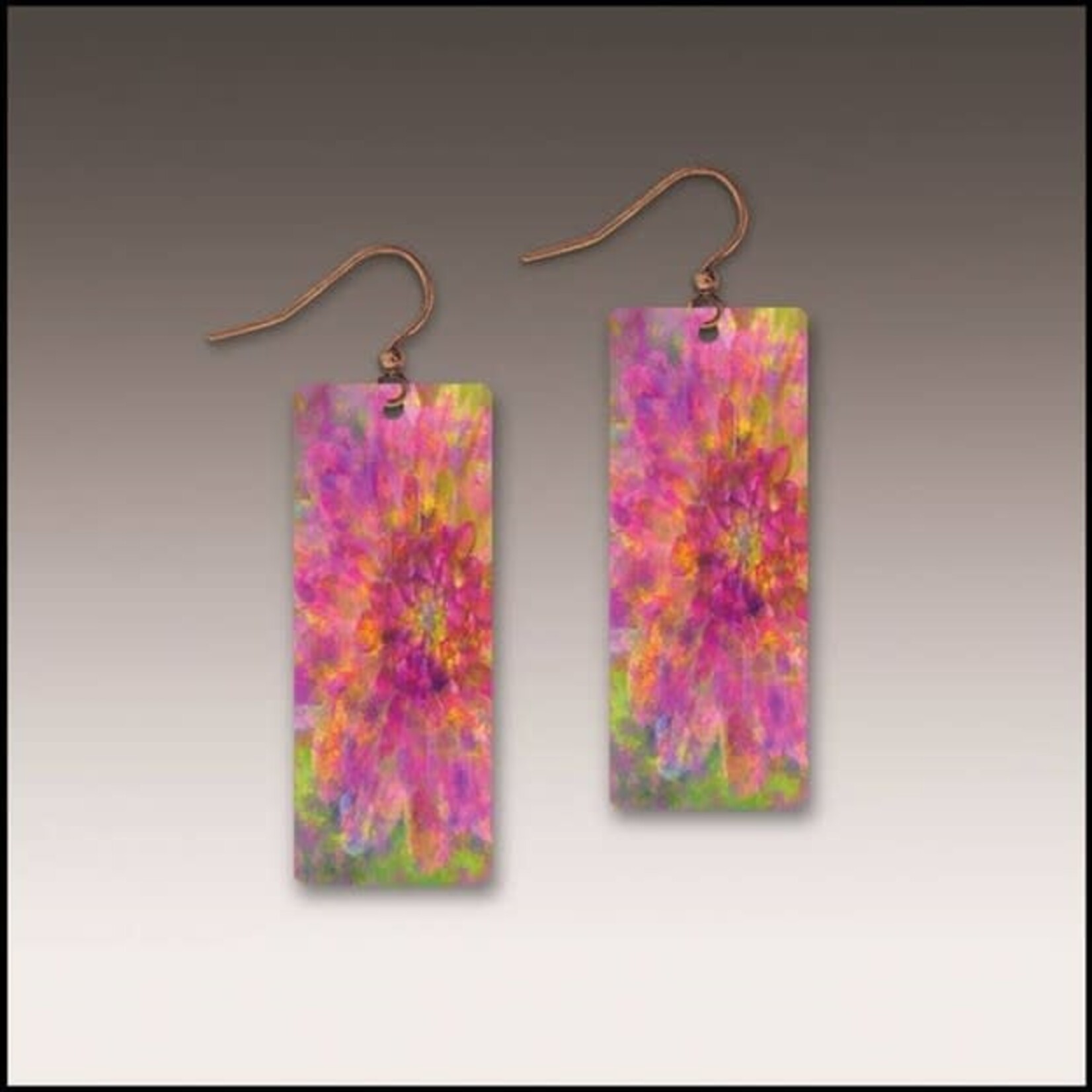 Illustrated Light Tie Dye Abstract Floral Rectangle Earrings