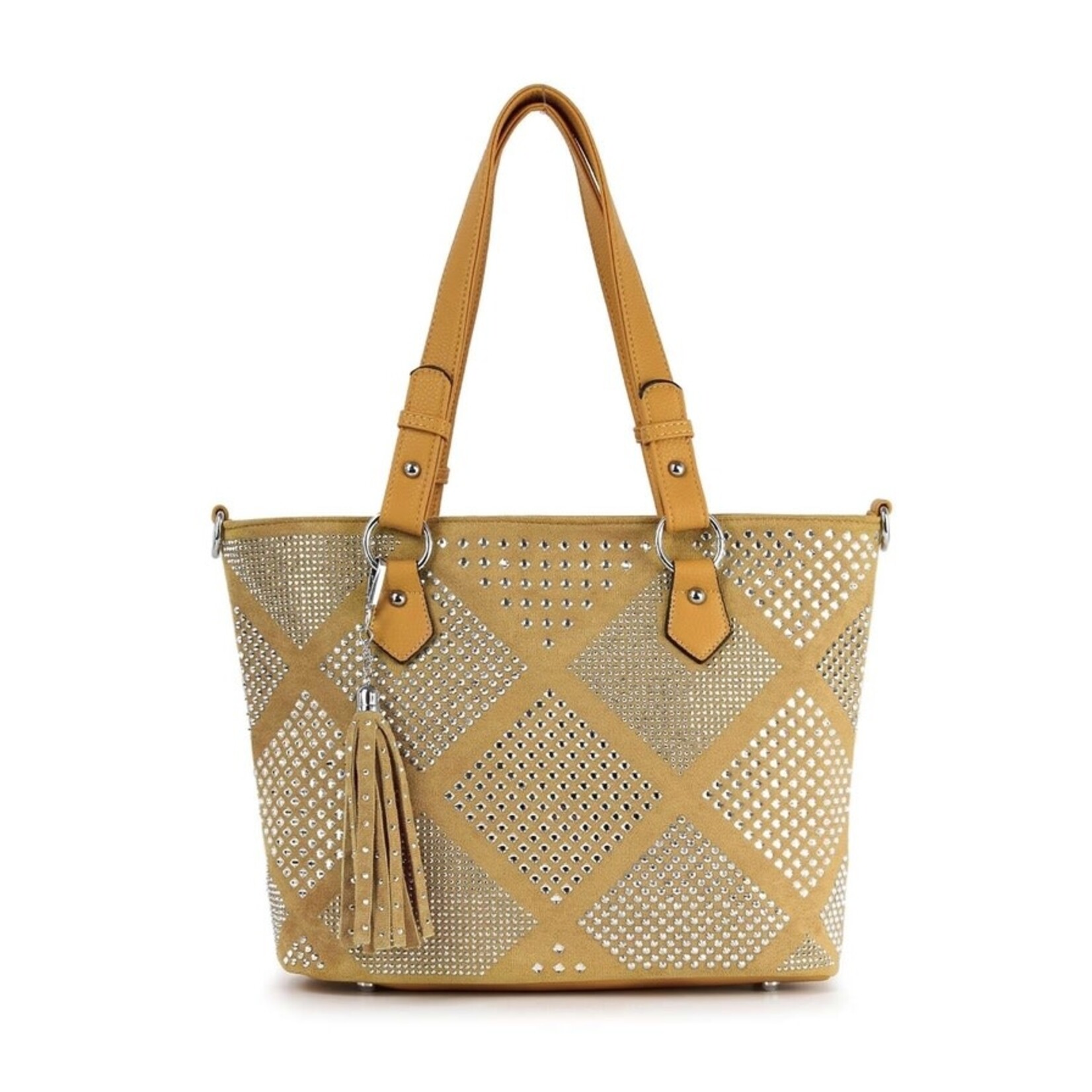 Diamond Pattern Shopper Style Tote - Mustard