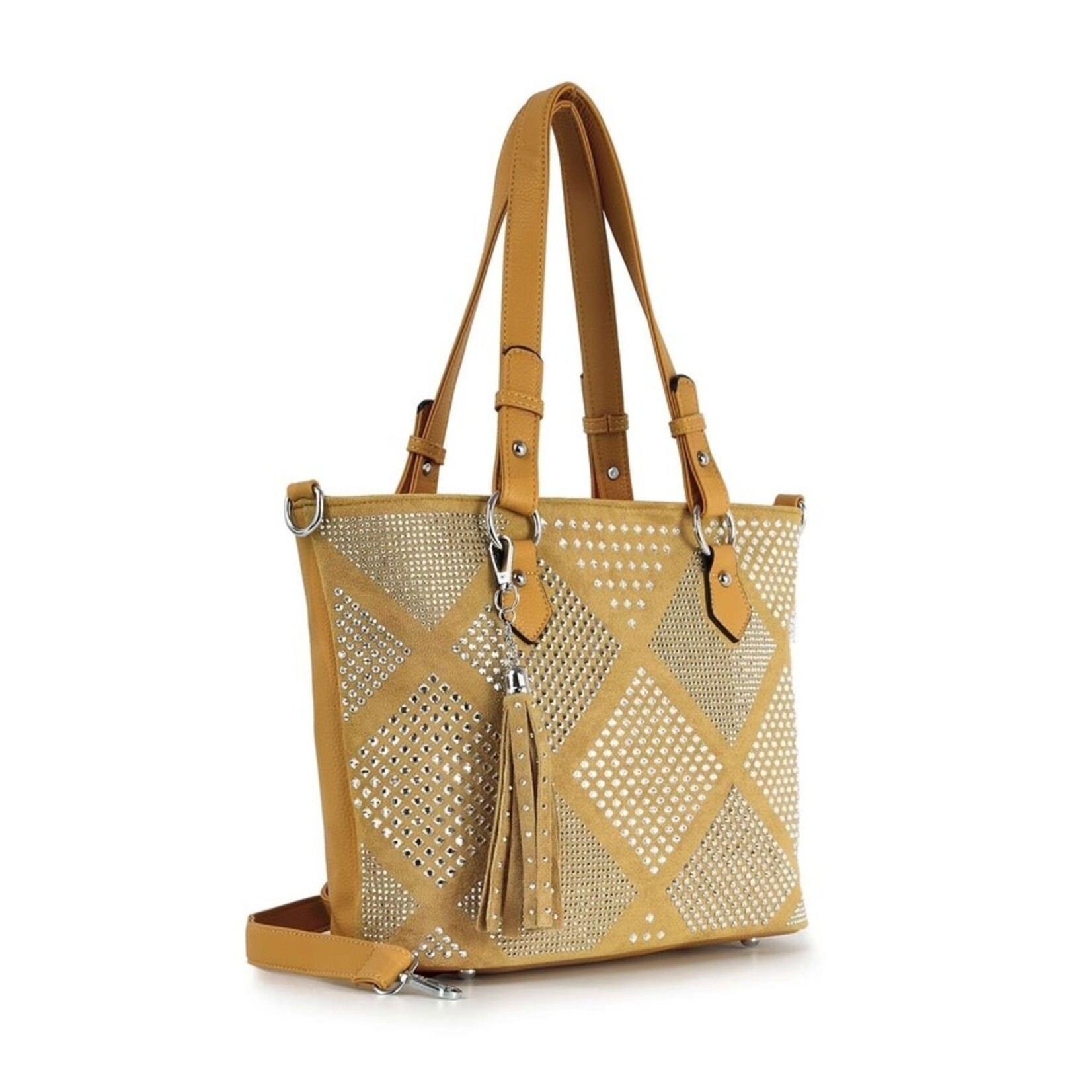 Diamond Pattern Shopper Style Tote - Mustard